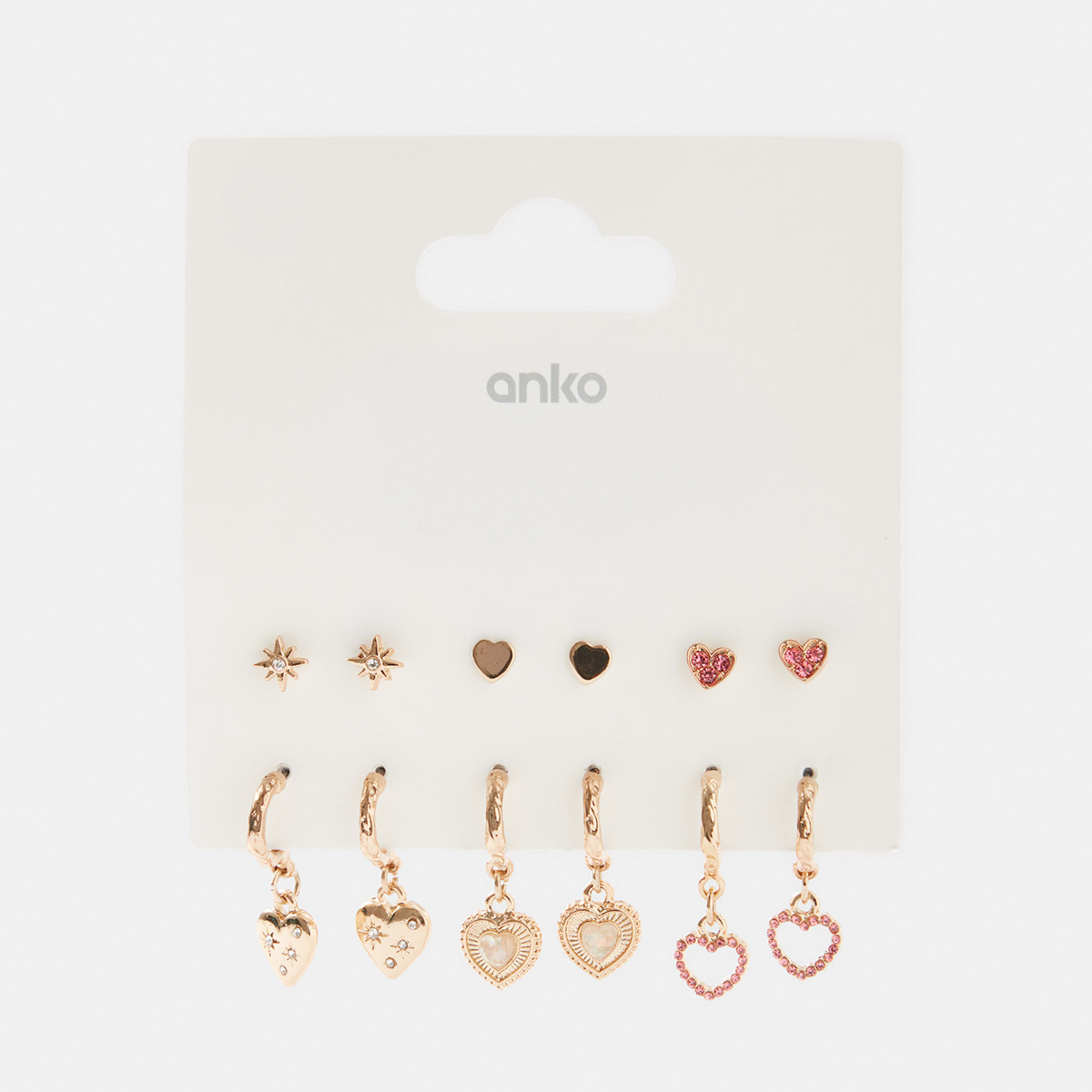 5 6 Pack Diamante Heart Hoop Earrings - Gold Tone Gold, 5 of 5