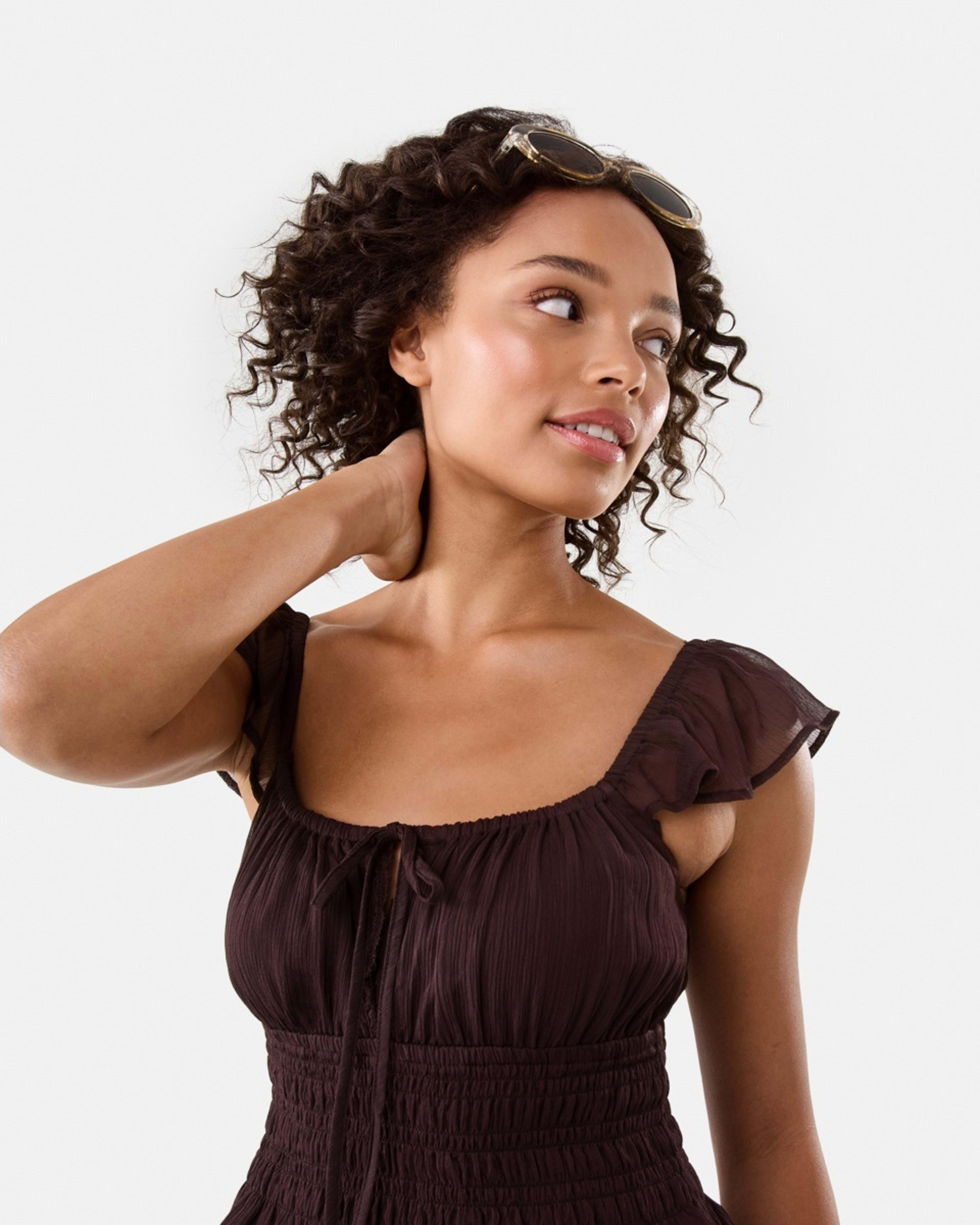 5 Tie Front Boho Top Choc Plum, 5 of 7