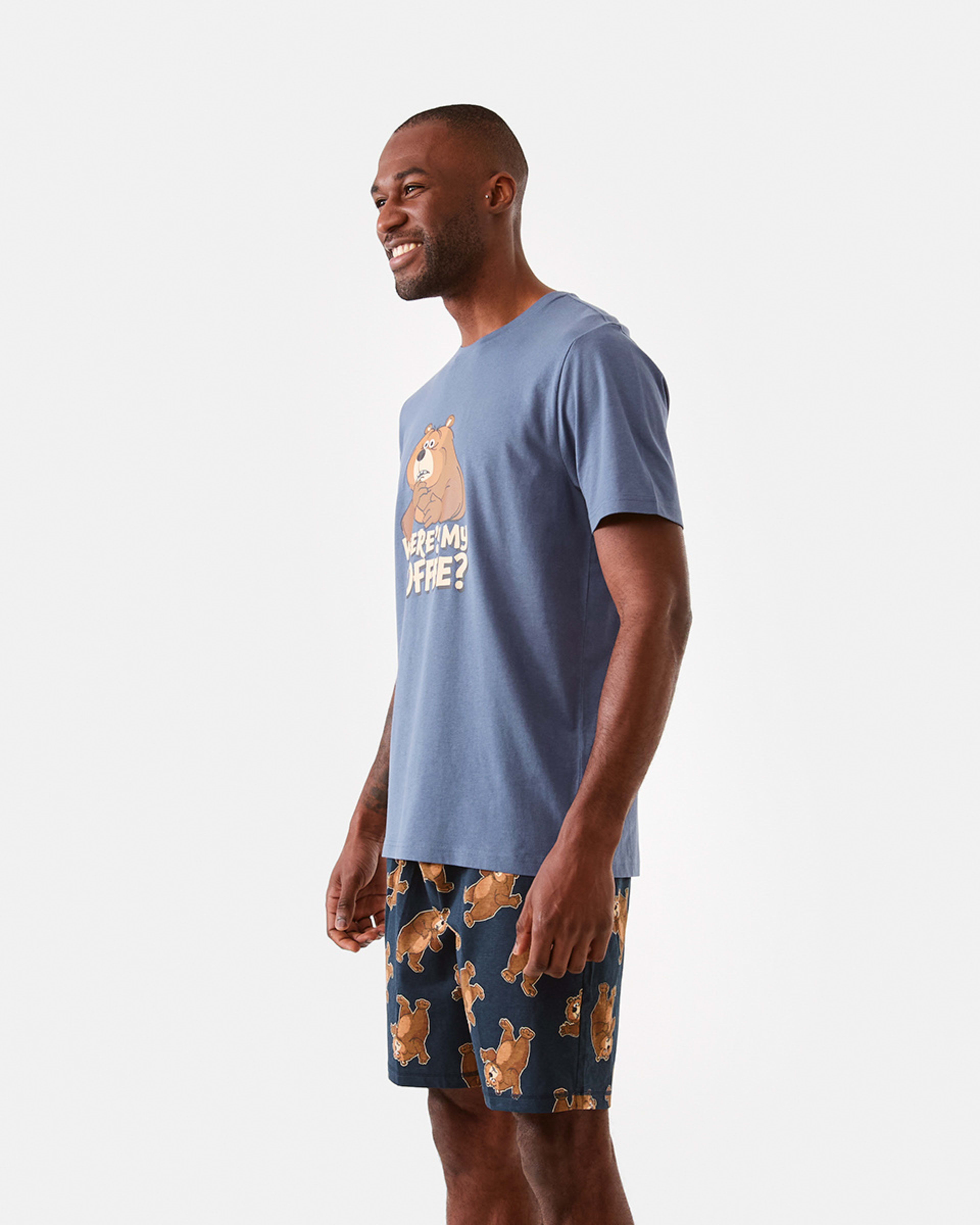 2 Short Sleeve Knit Short Pyjama Set Caff Bear, 2 of 8
