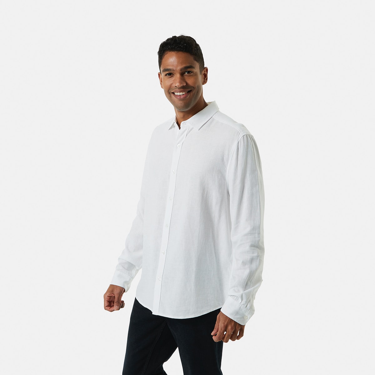 Long Sleeve Solid Linen Blend Shirt Kmart