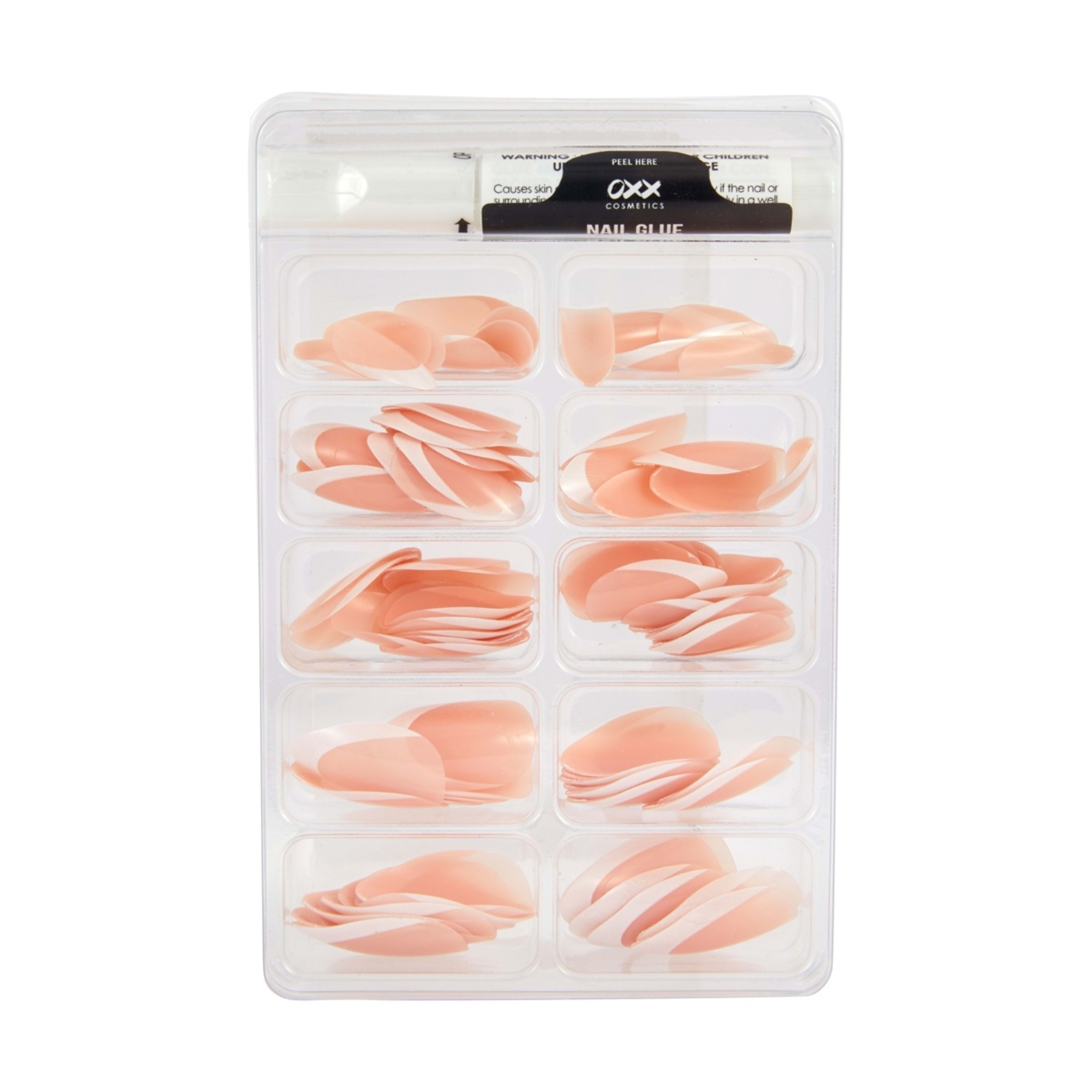 3 OXX Cosmetics 100 Pack Artificial Nails with Adhesive - Almond Shape, French Tip, 3 of 5