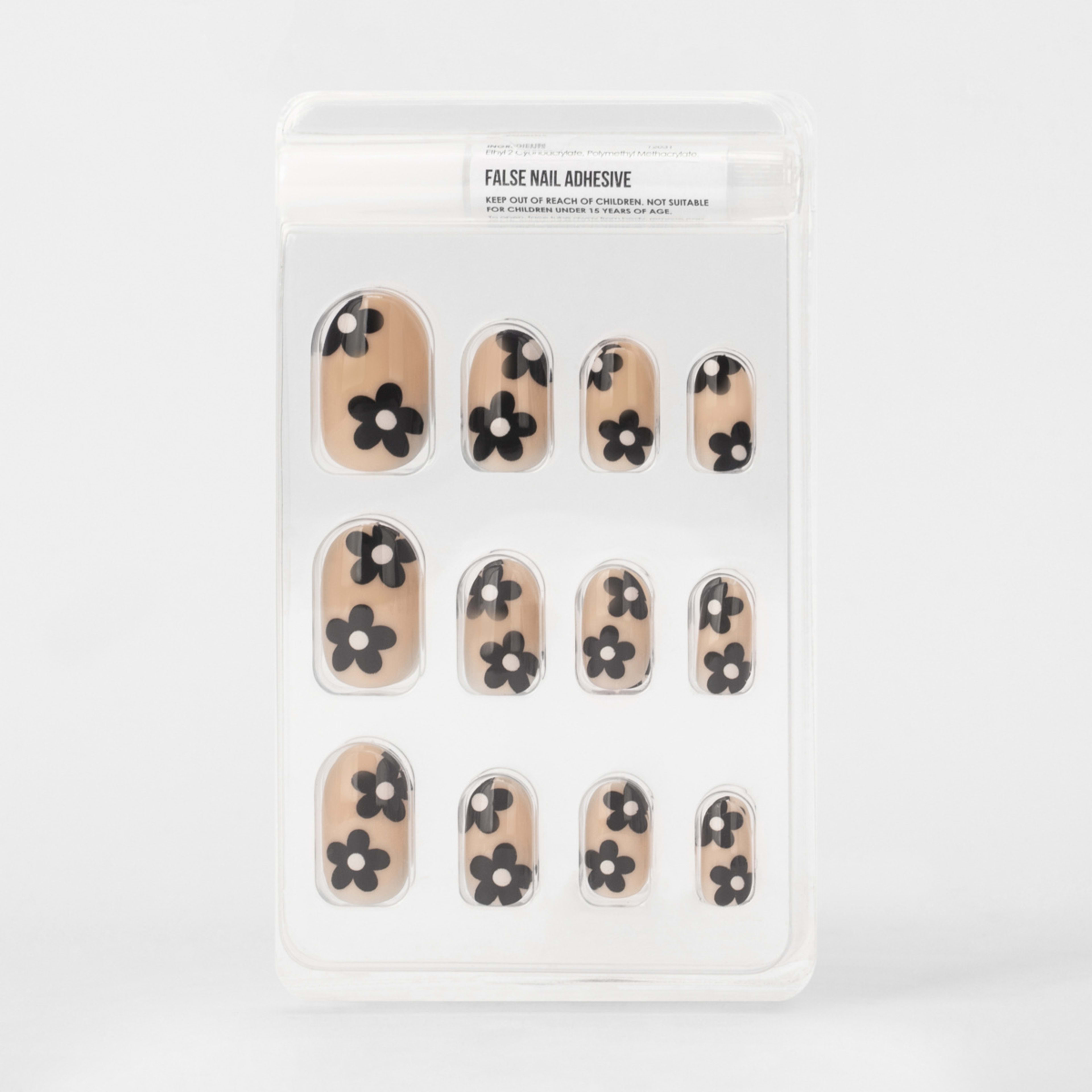 3 OXX Cosmetics 24 Pack False Nails with Adhesive - Oval Shape, Black Blooms, 3 of 5