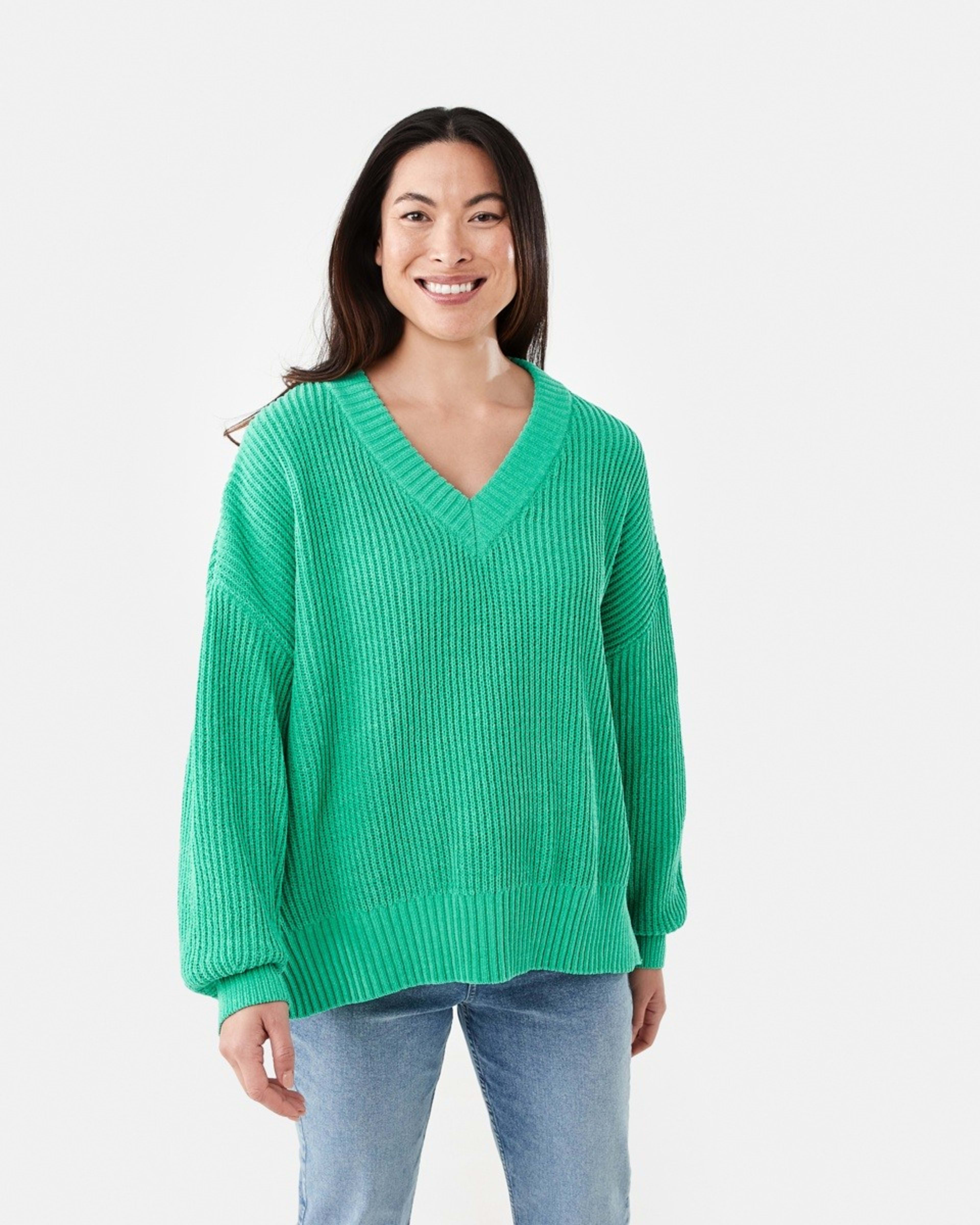 1 Chenille V-Neck Jumper SIMPLY GREEN