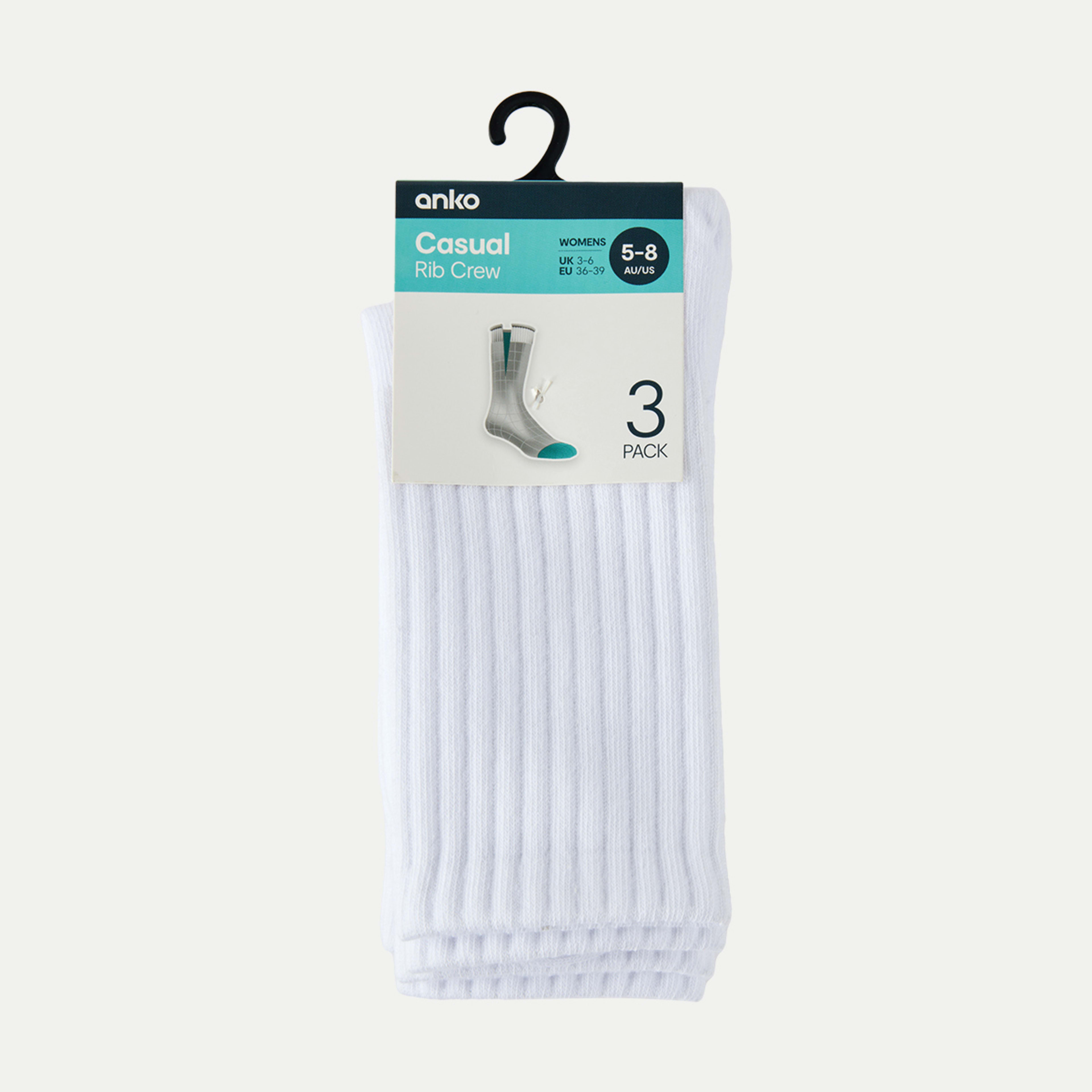 3 3 Pack Chunky Ribbed Full Crew Socks White, 3 of 3