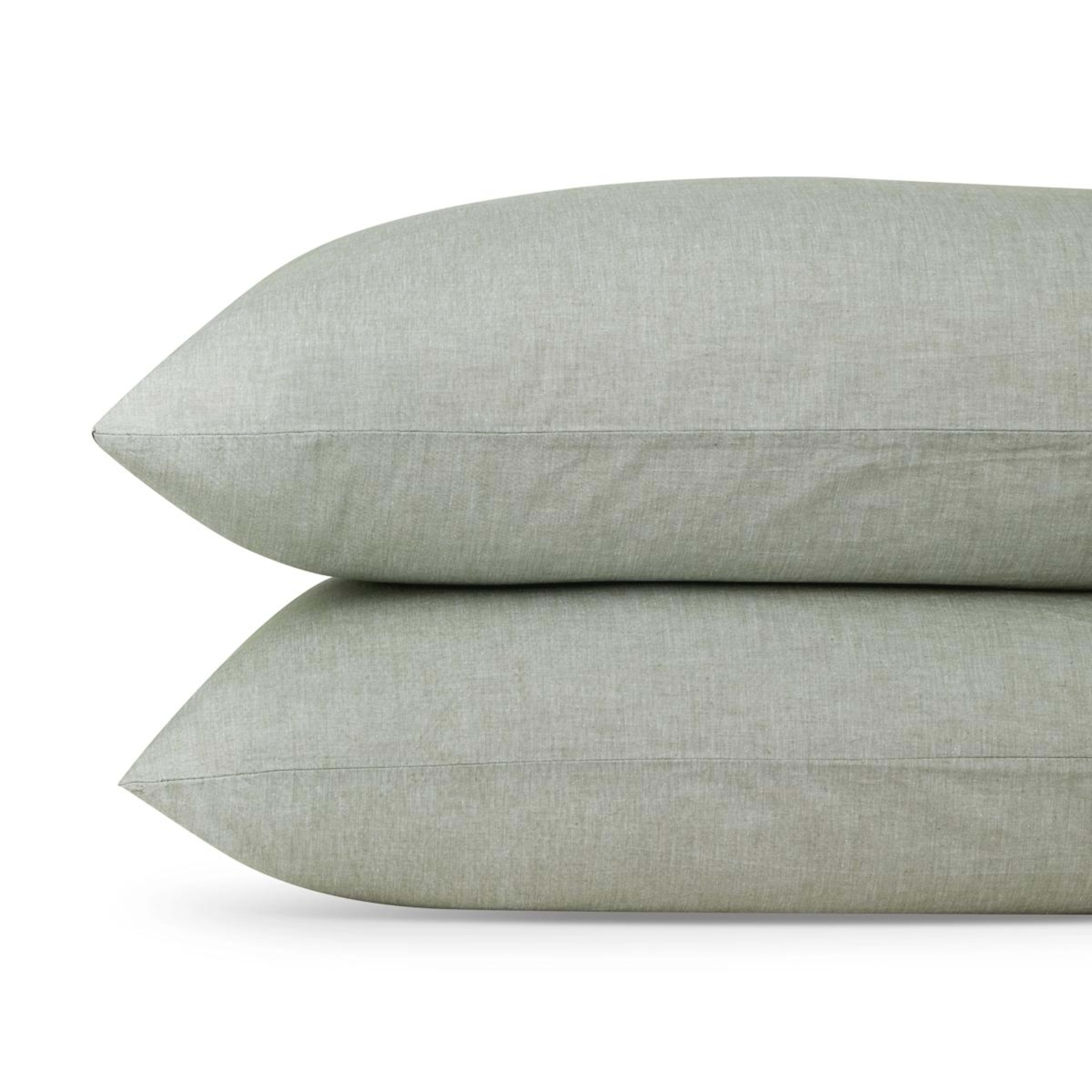 2 Stonewashed Chambray Cotton Sheet Set - Queen Bed, Sage, 2 of 7