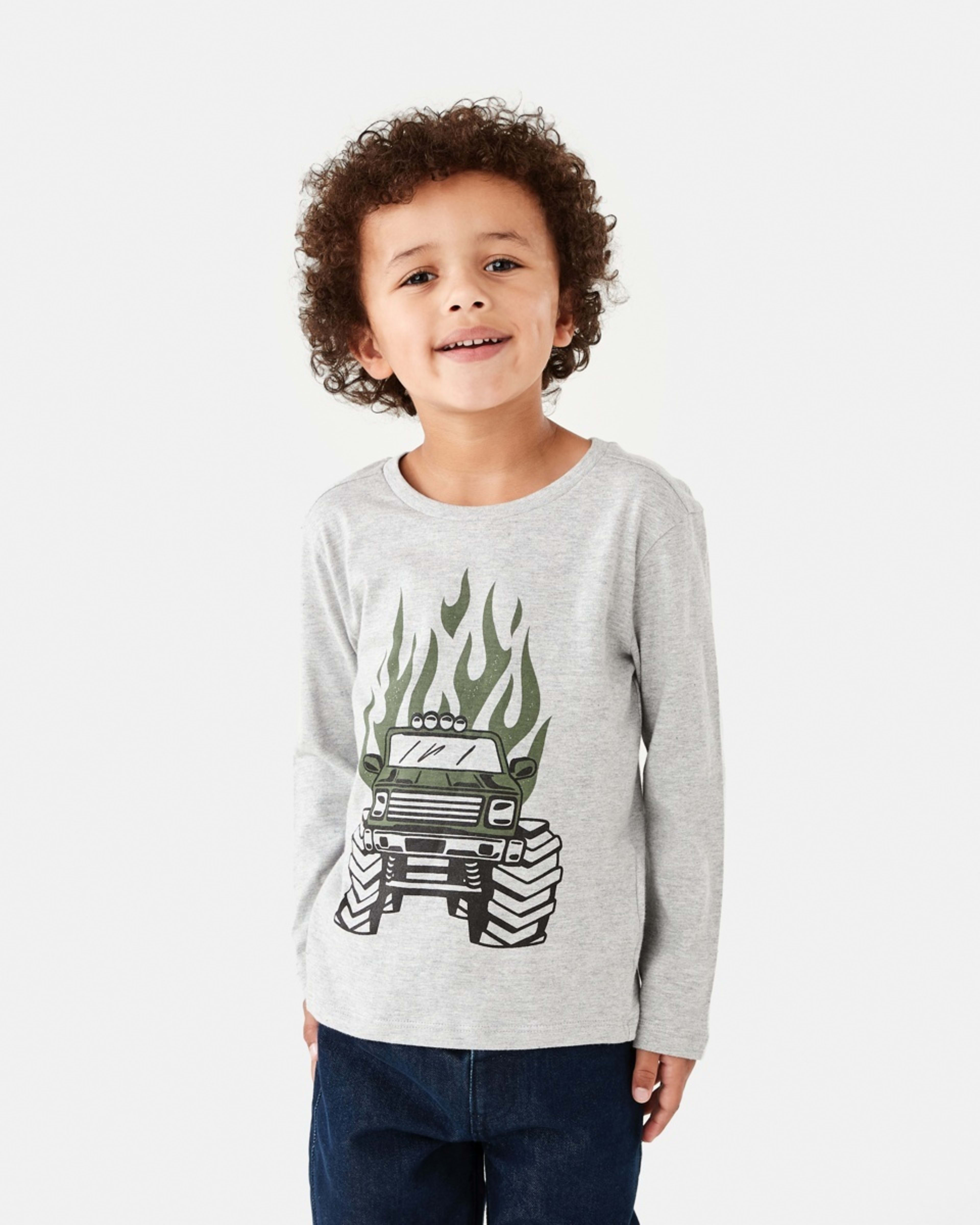1 Long Sleeve Print T-shirt Gry Monste, 1 of 8