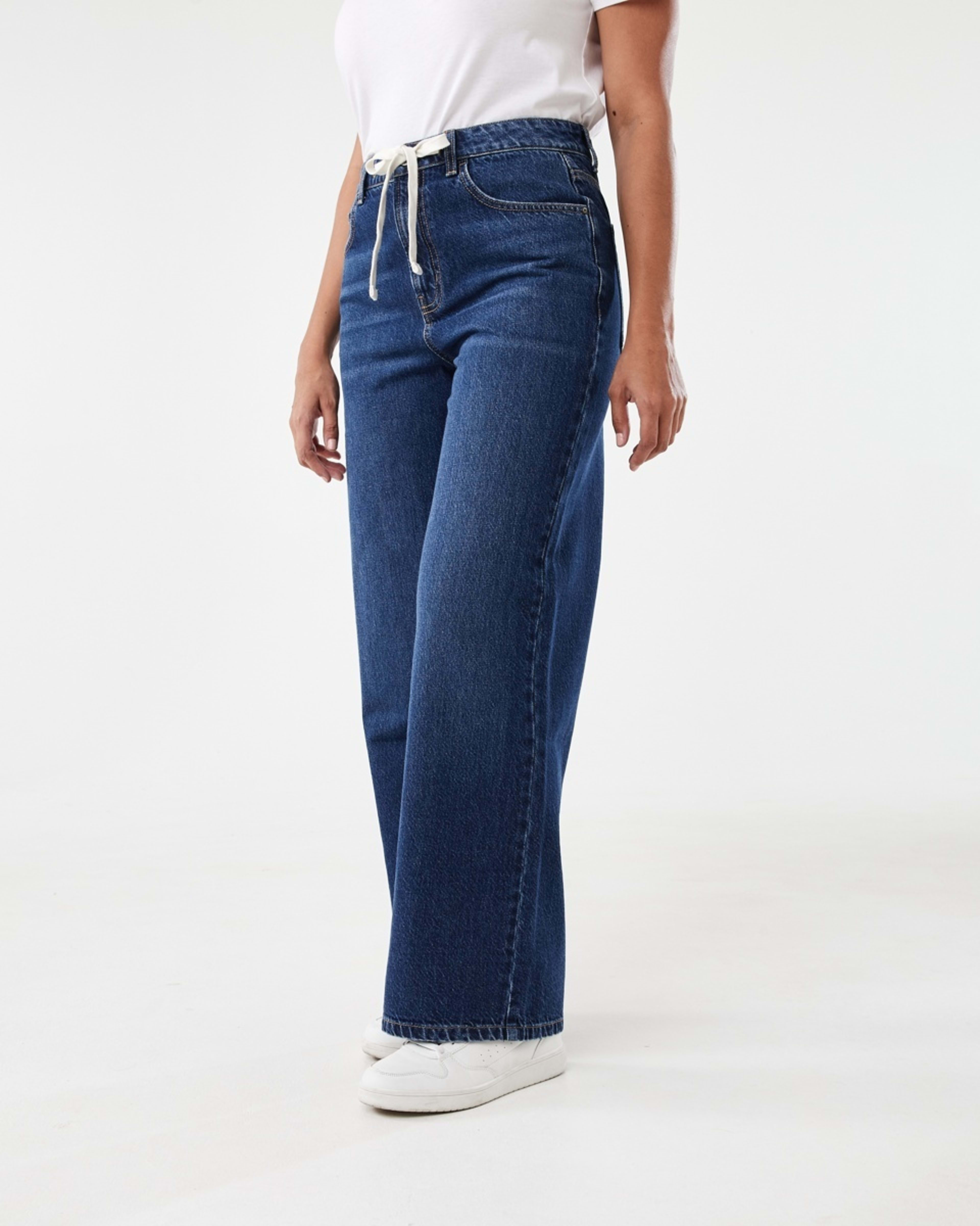 2 Wide Tie Waist Jeans Dark Wash, 2 of 5