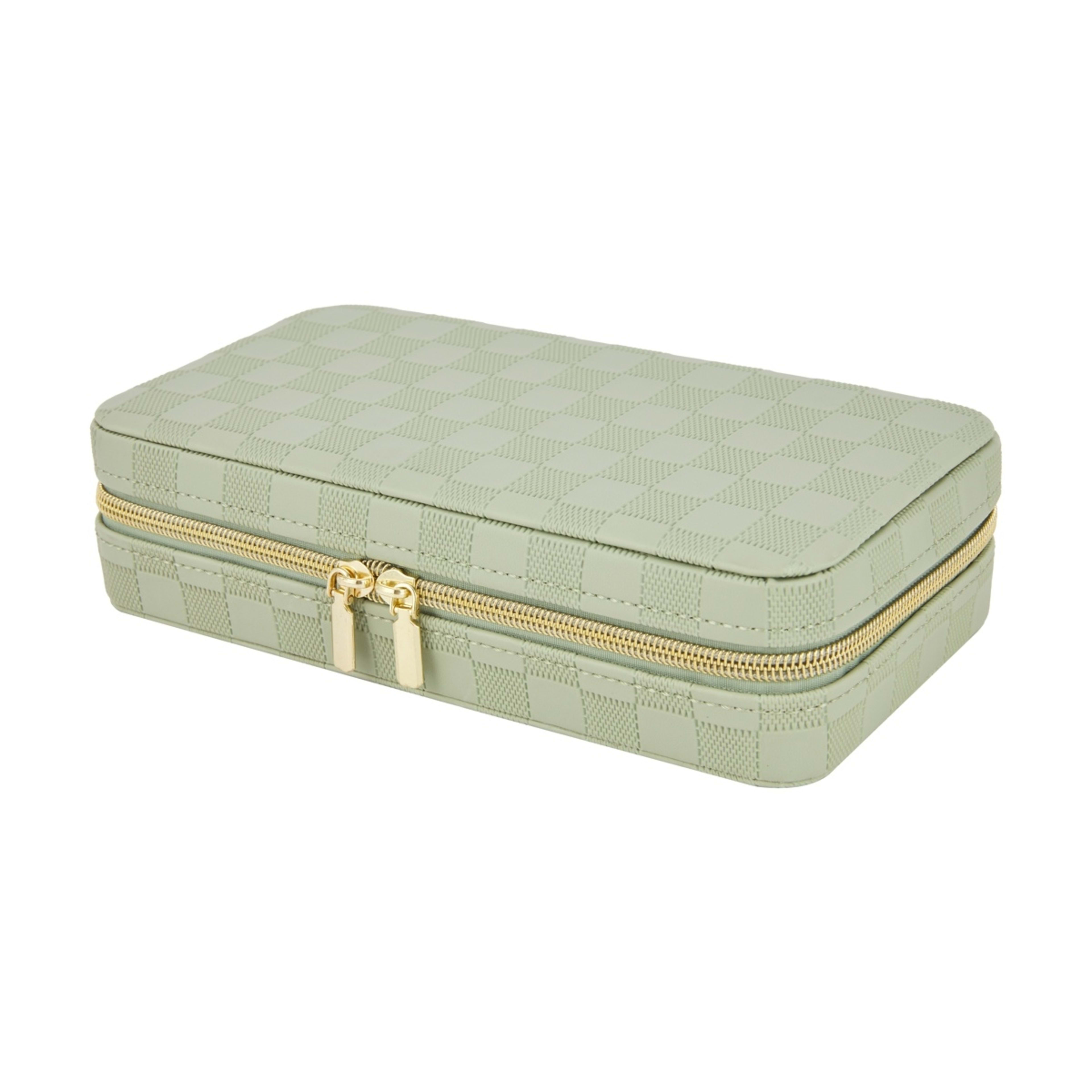 2 Sage Check Large Zip Jewellery Case, 2 of 7