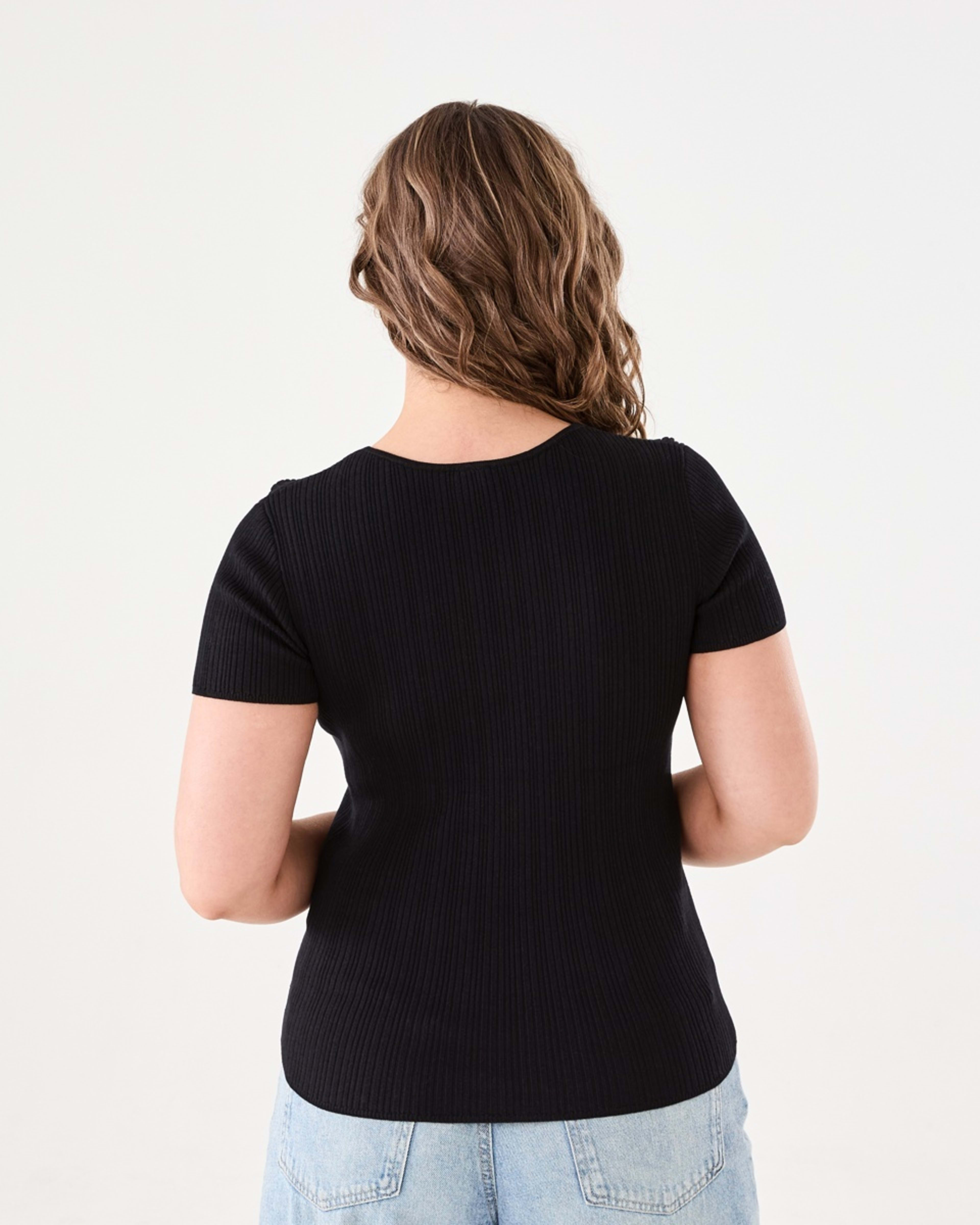 3 Short Sleeve True Knit V-Neck Rib Top BLACK, 3 of 5
