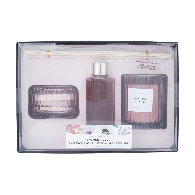 Lychee Fleur Fragrant Candles and Reed Diffuser Set Kmart