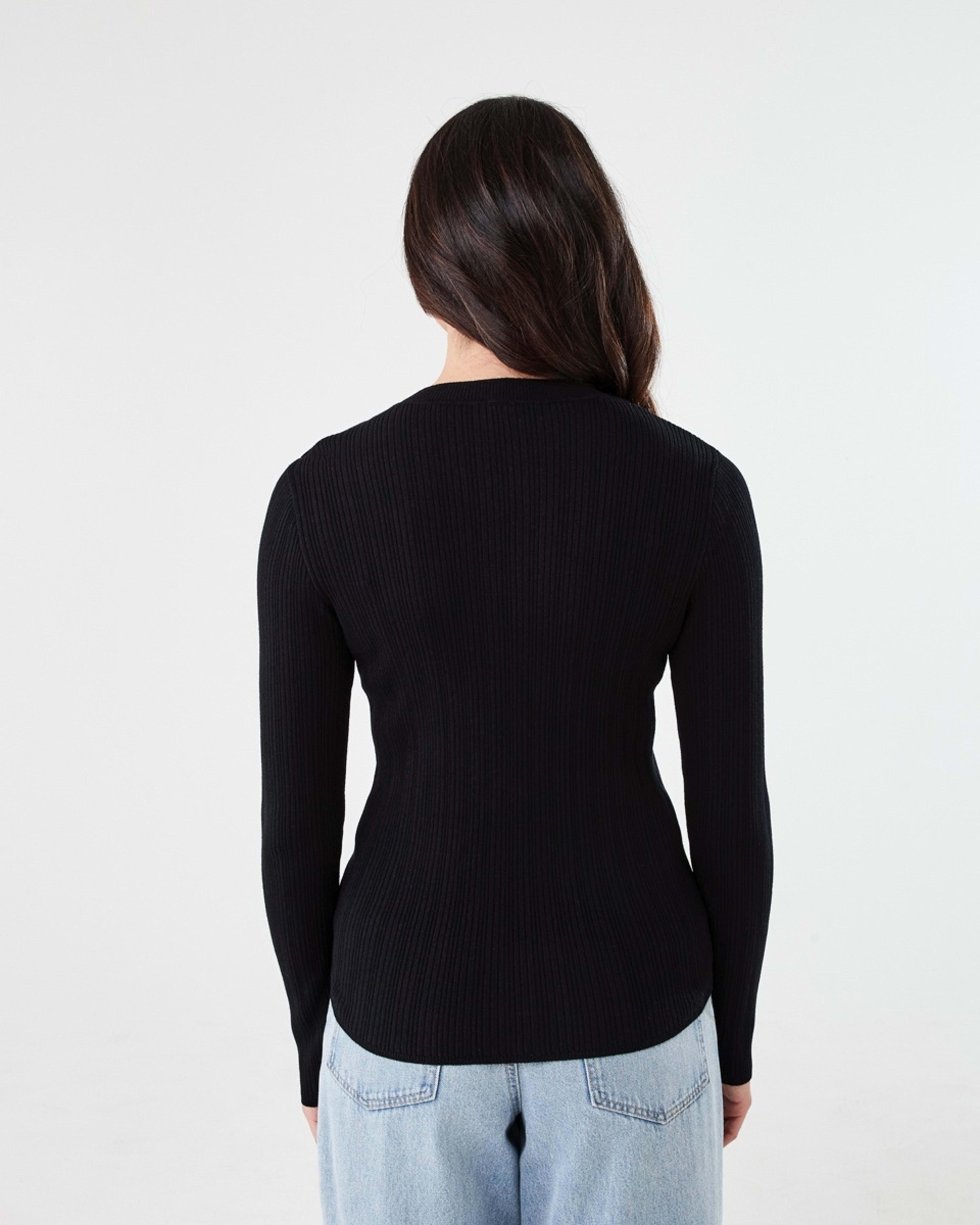 3 Long Sleeve Button Detail Top Black, 3 of 5