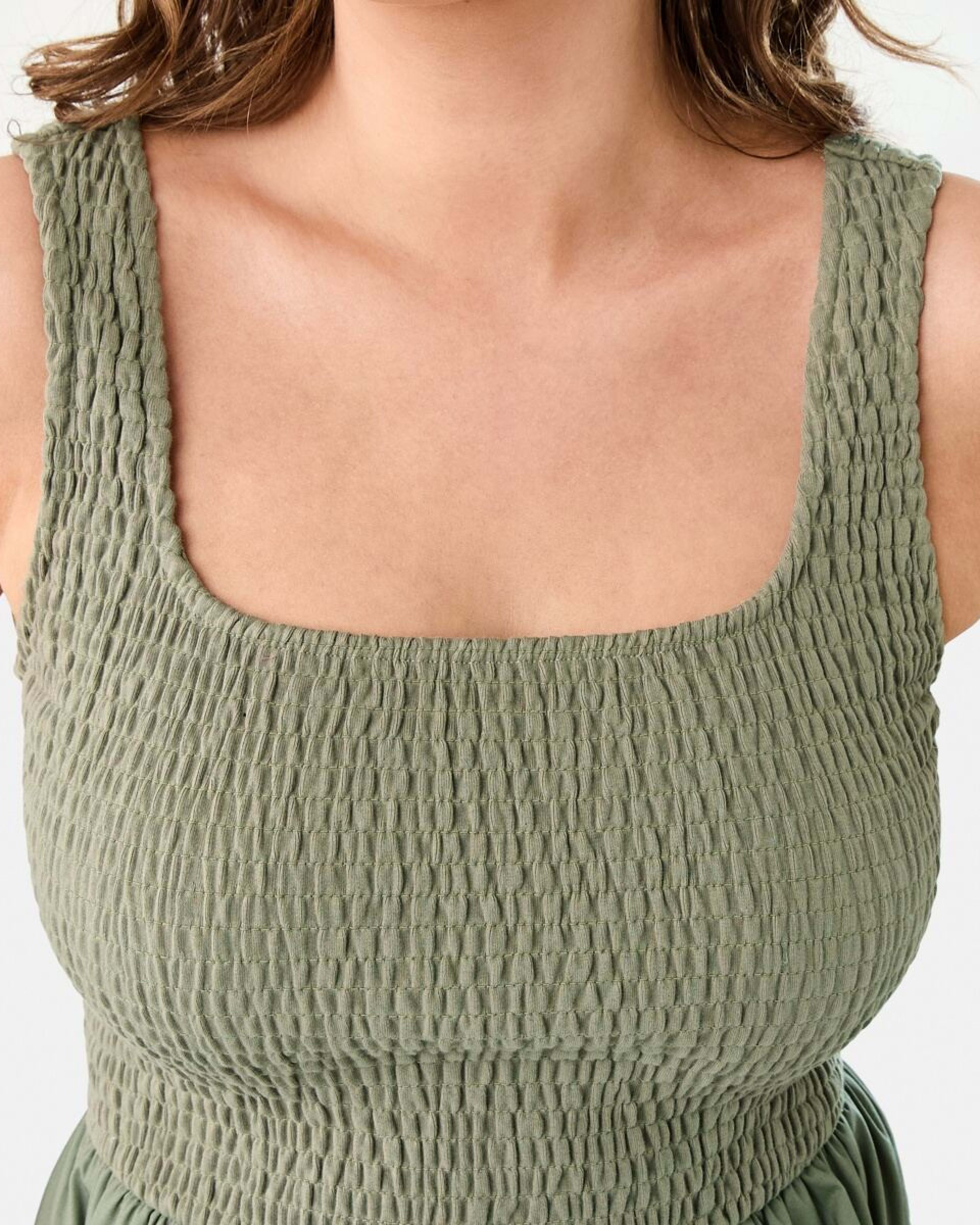 6 Sleeveless Shirred Knit Woven Midi Dress PAVEMENT GREY, 6 of 8