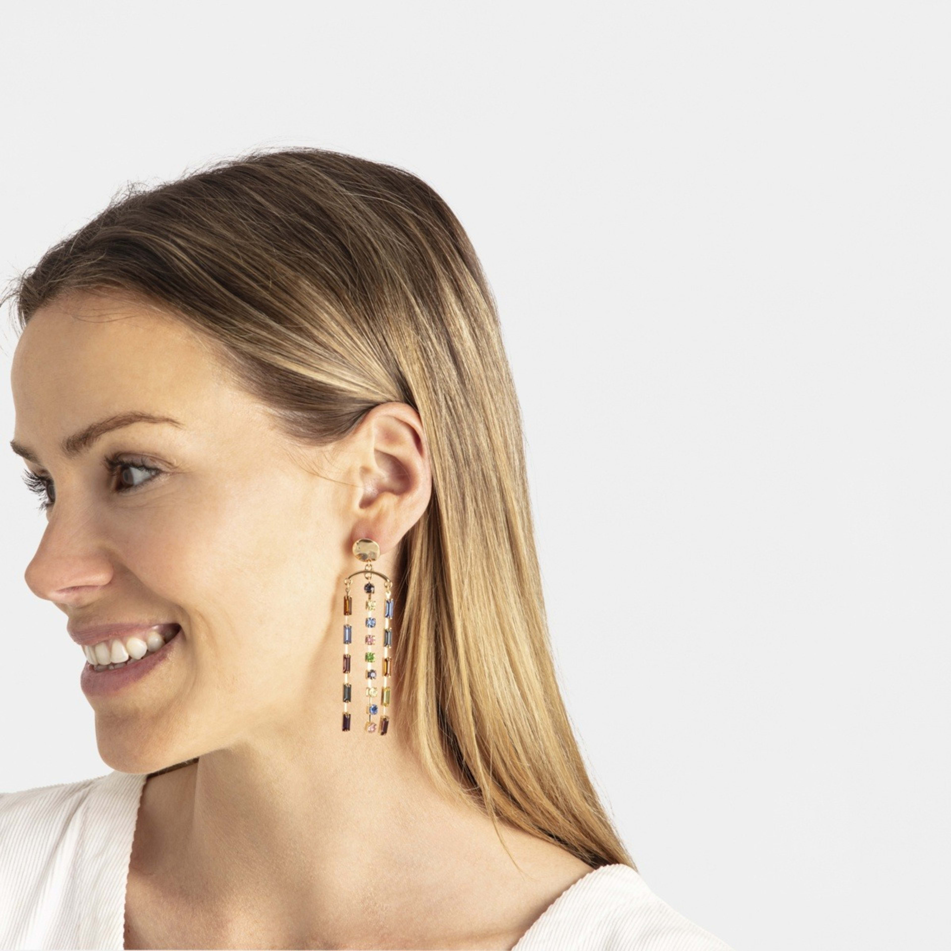 3 Diamante Lines Earrings Gold Tone and Rainbow Kmart