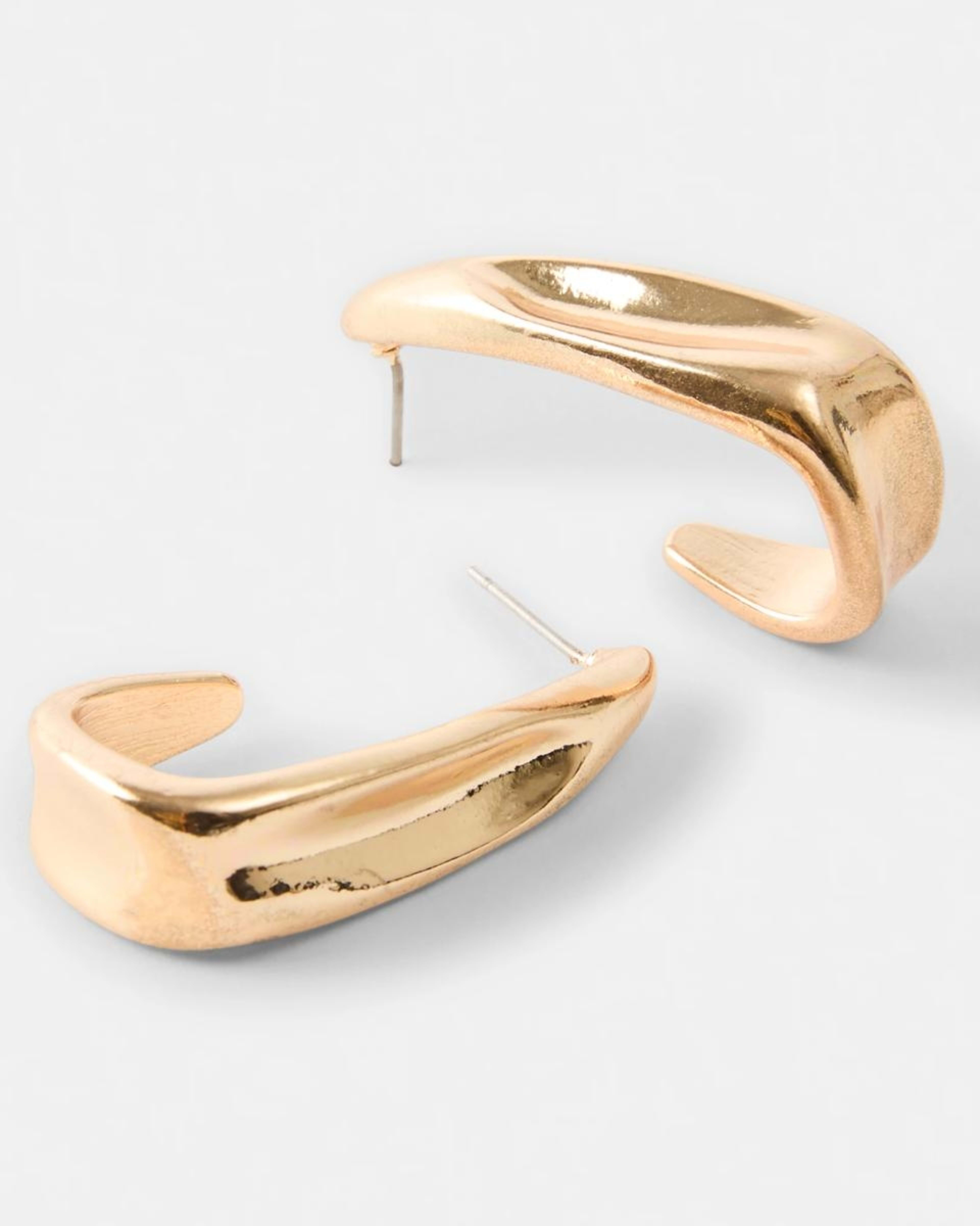 3 Molten Angular Hoop Earrings - Gold Tone Gold, 3 of 5