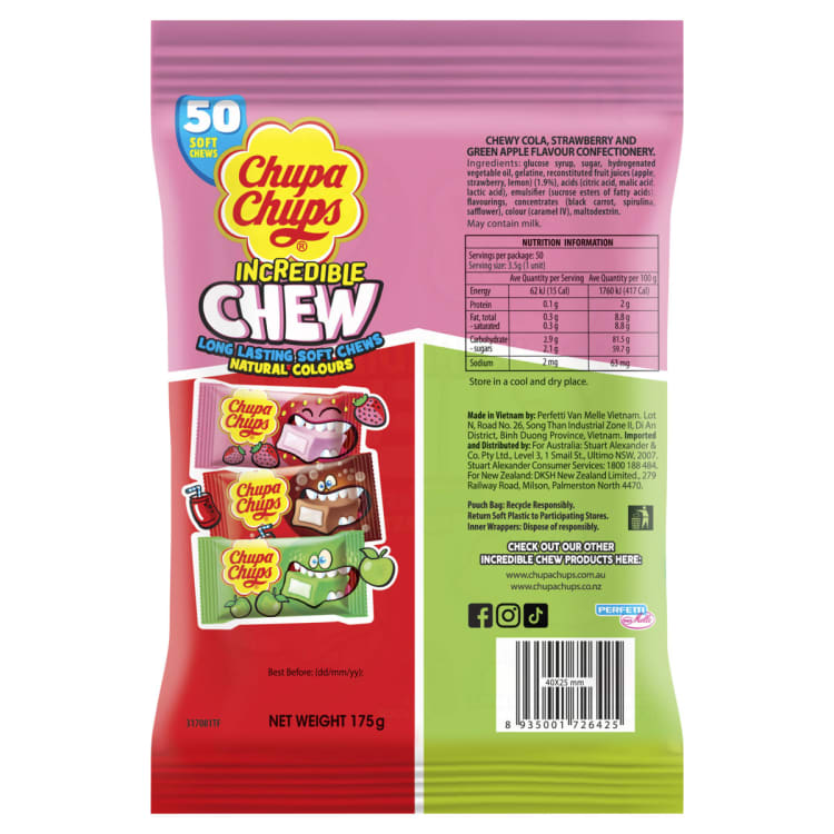 50 Pack Chupa Chups Incredible Chew Share Bag 175g Kmart