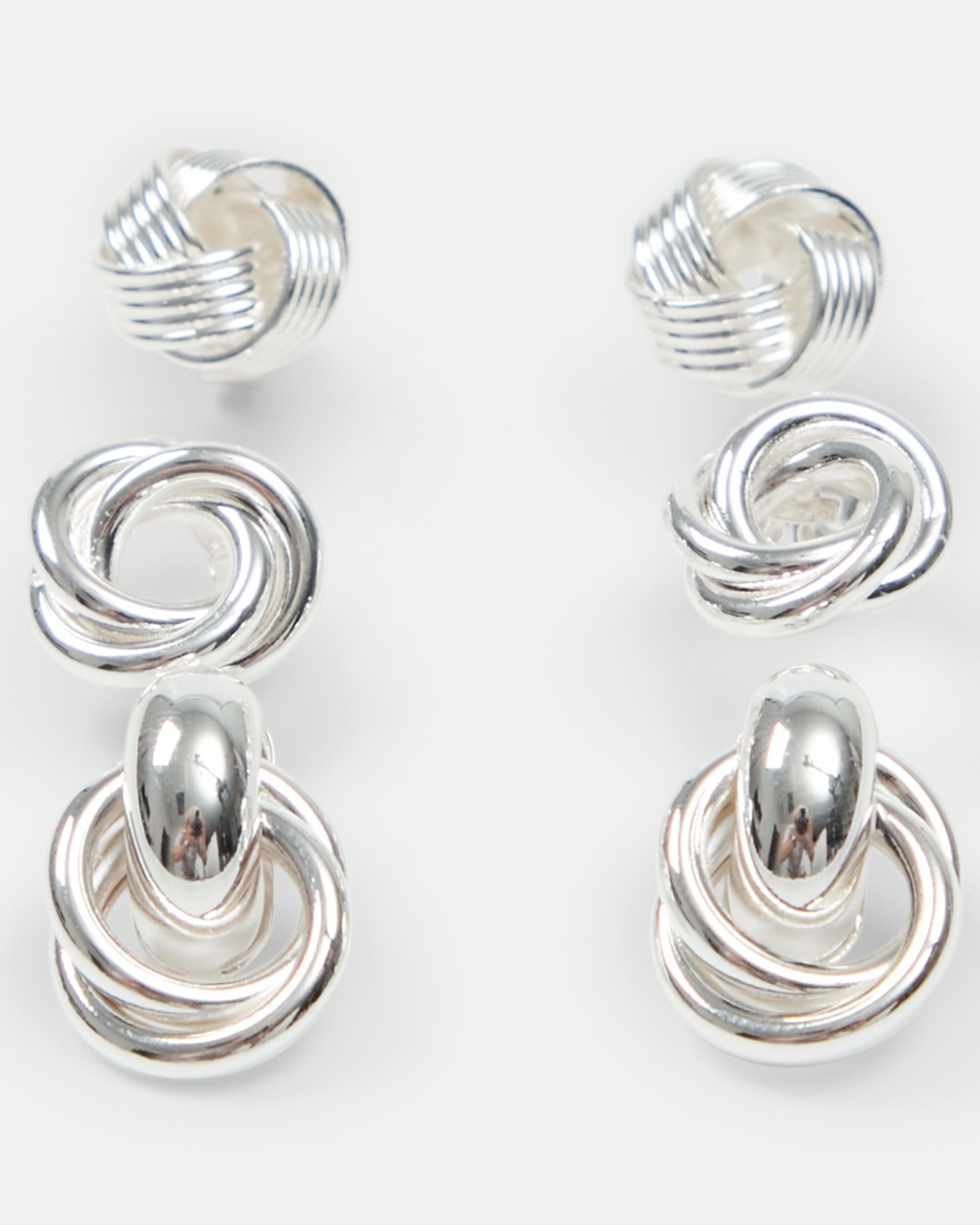 2 3 Pack Statement Stud Earrings Silver, 2 of 5