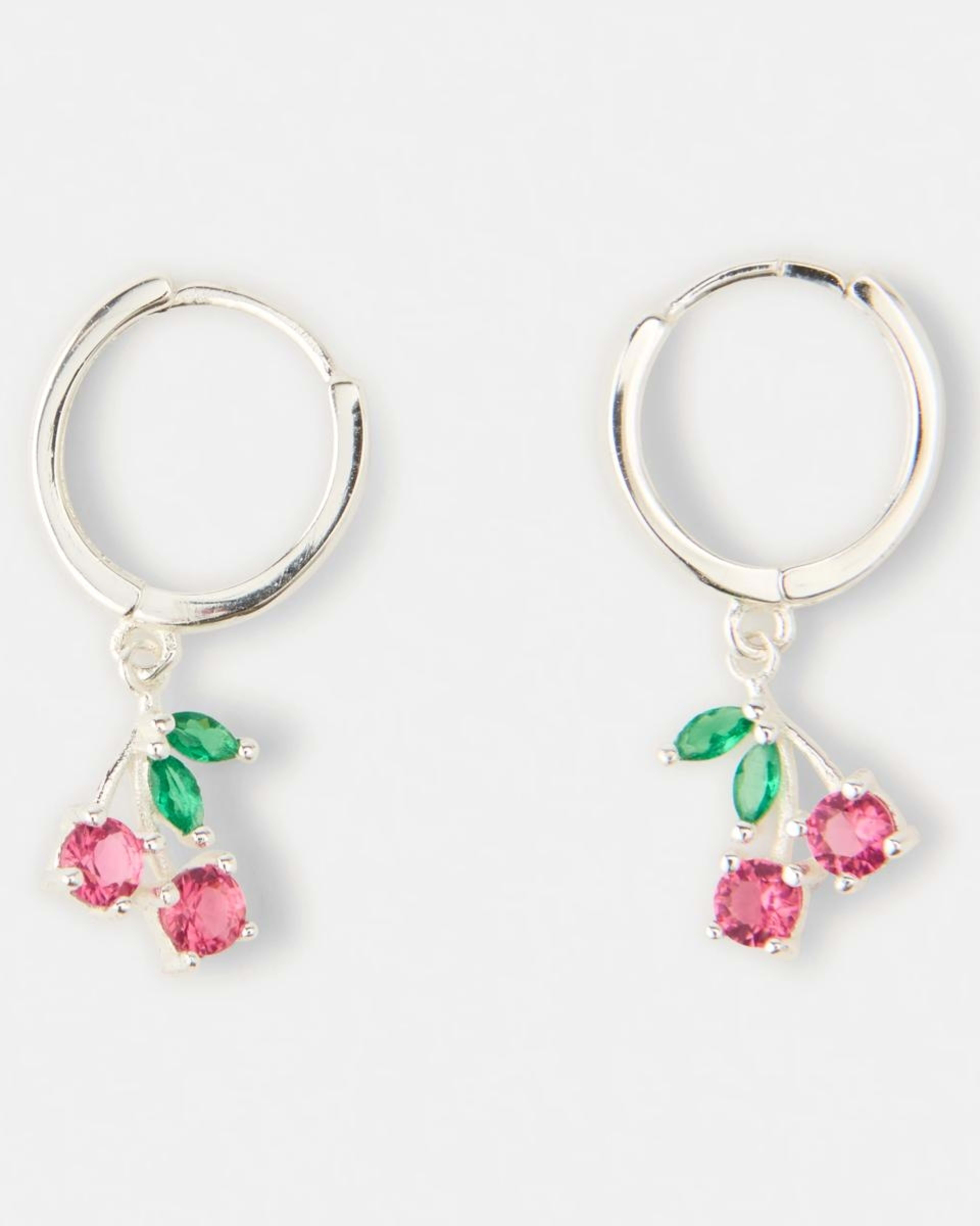 1 Cubic Zirconia Sterling Silver 925 Cherry Huggie Hoop Earrings Silver, 1 of 5