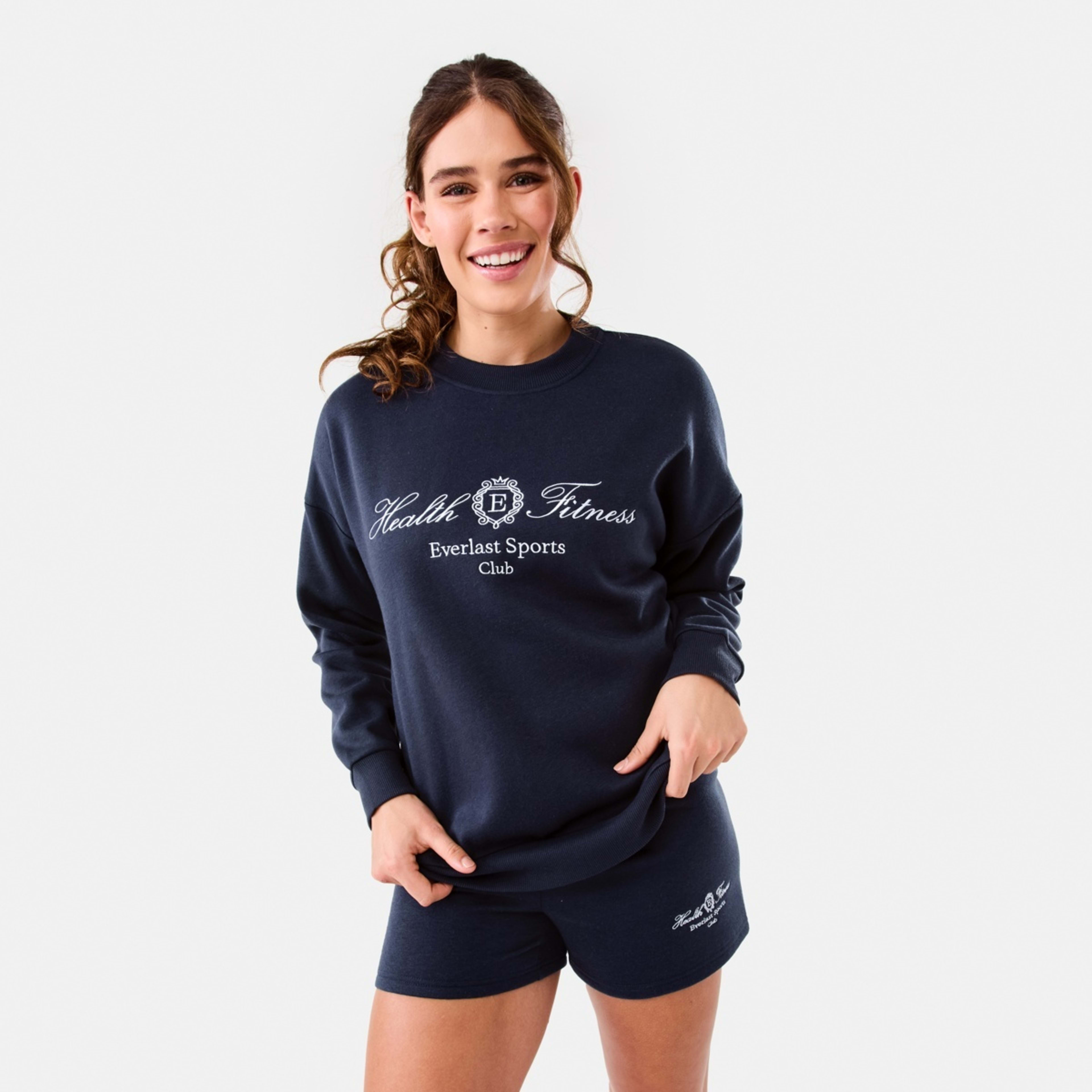 1 Everlast Womens Tennis Oversized Crew Sweatshirt Washed Nvy, 1 of 8