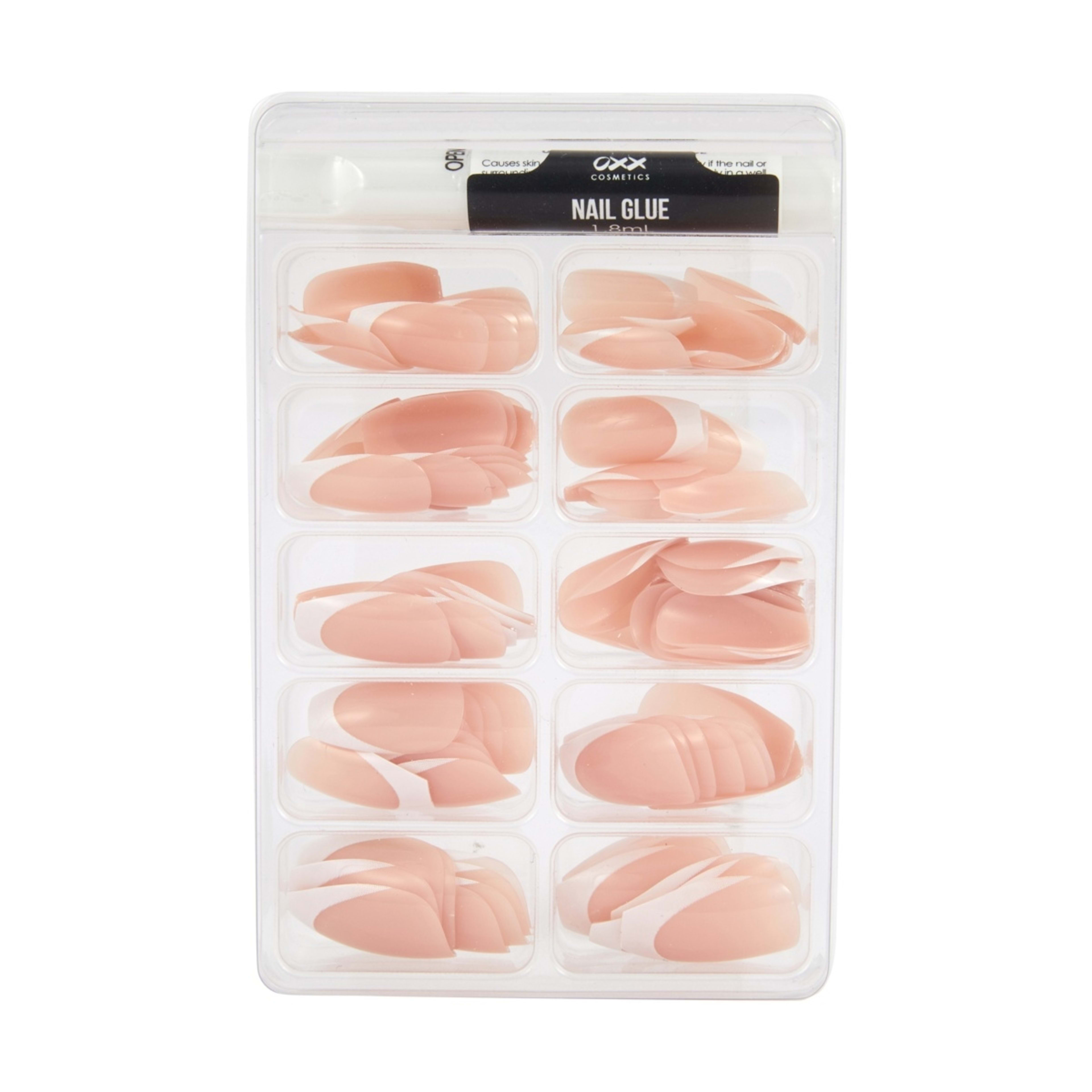3 OXX Cosmetics 100 Pack Artificial Nails with Adhesive - Coffin Shape, French Tip, 3 of 5