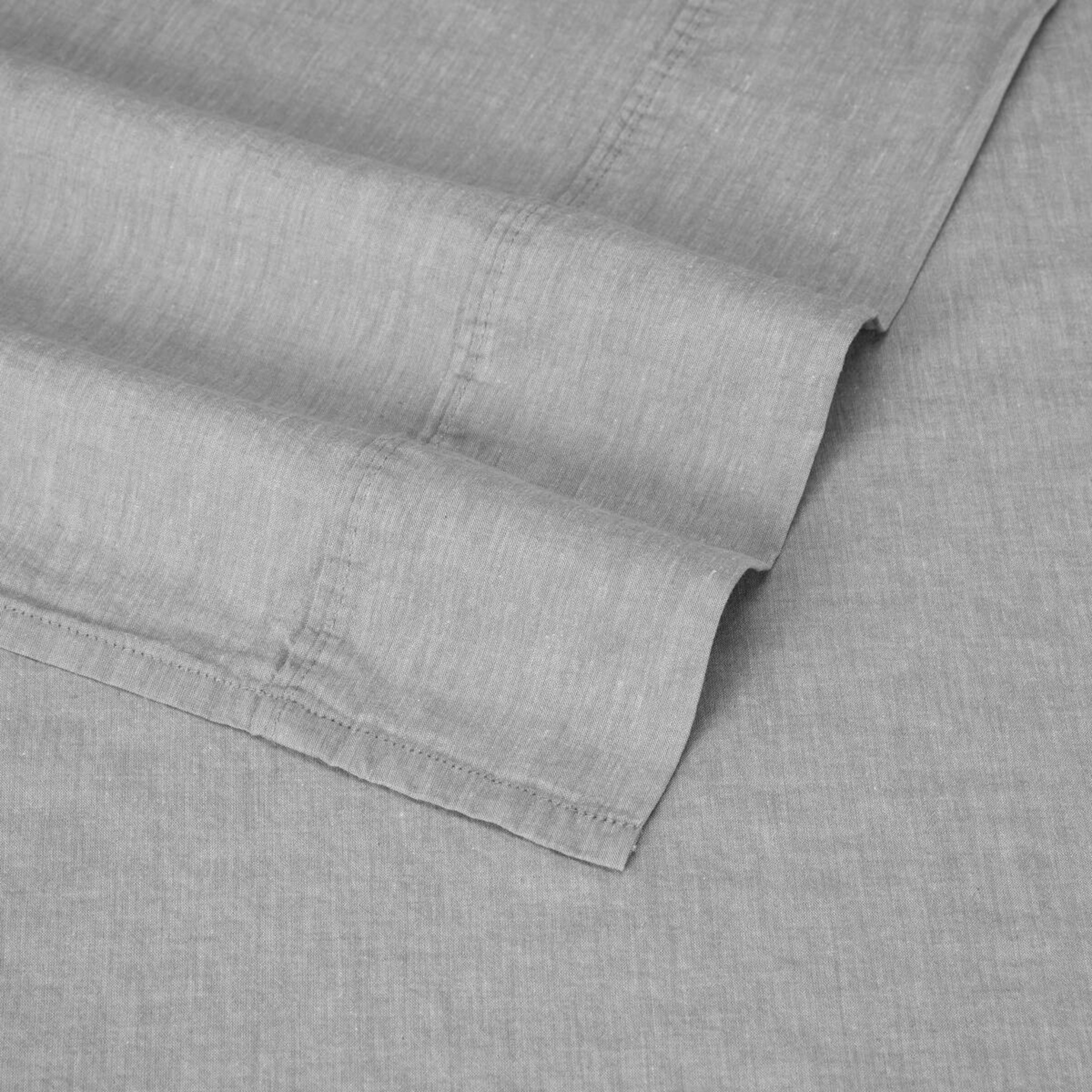 4 Stonewashed Chambray Cotton Sheet Set - Queen Bed, Grey, 4 of 7