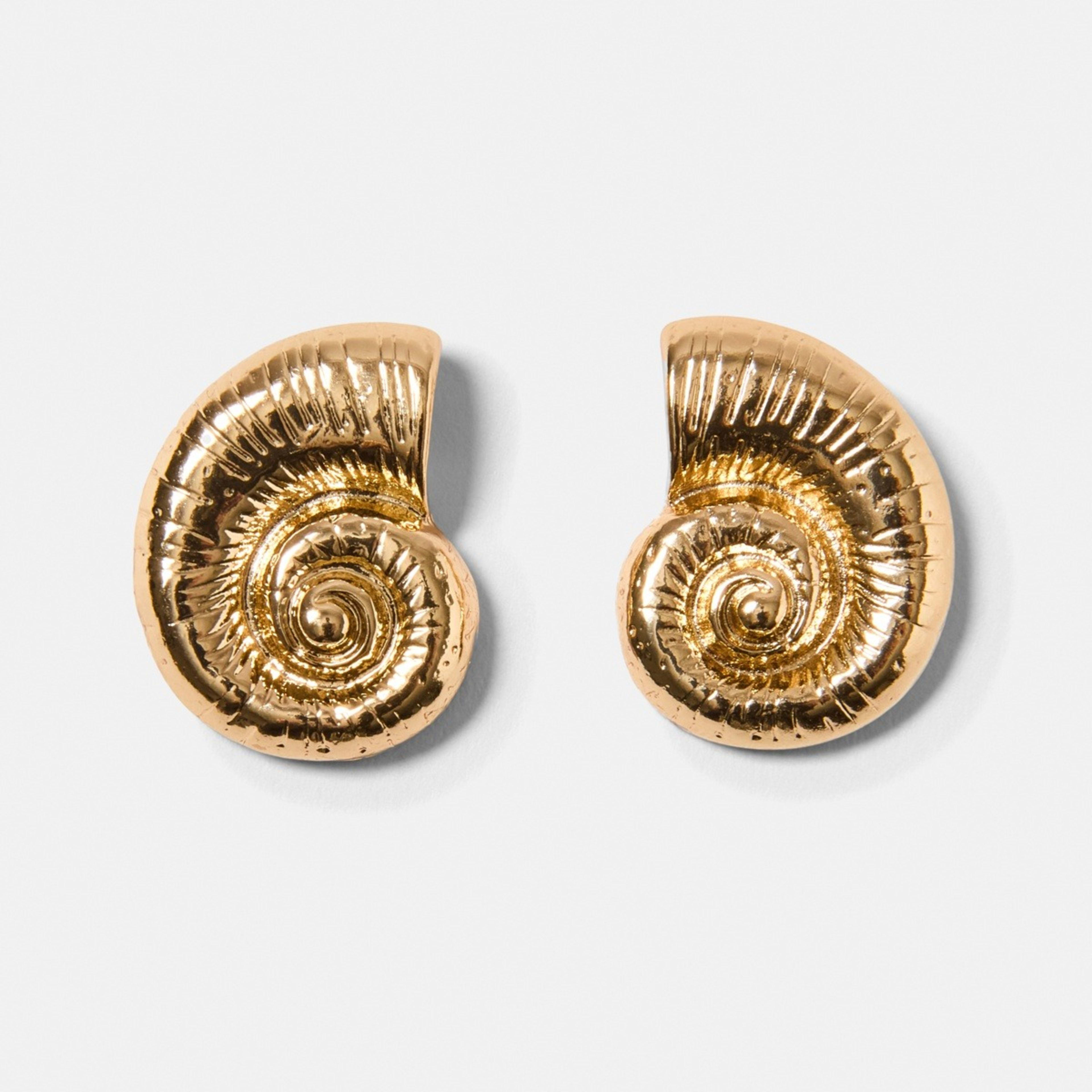 1 Sundial Shell Stud Earrings - Gold Tone