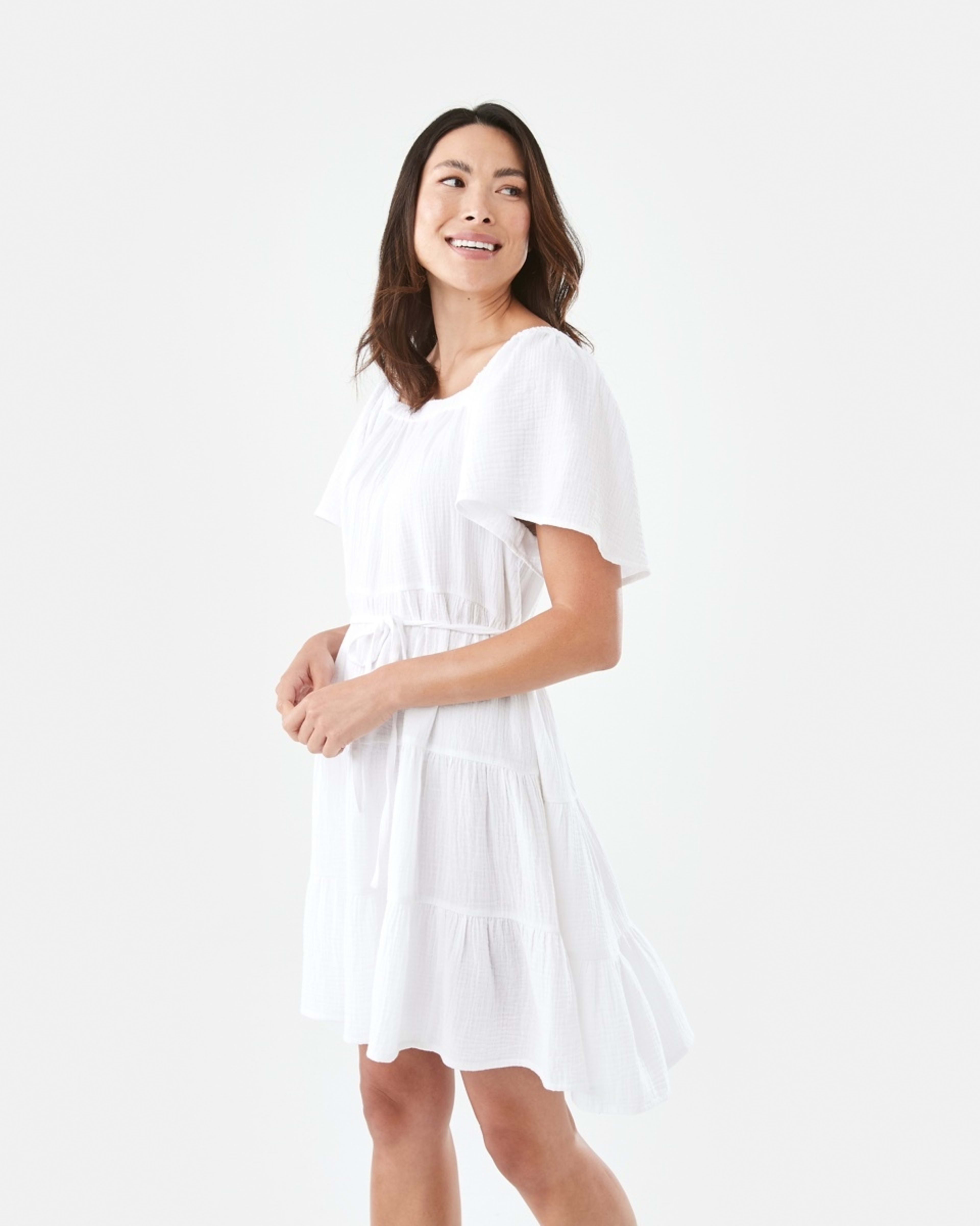 2 Short Sleeve Double Cloth Mini Dress White, 2 of 8