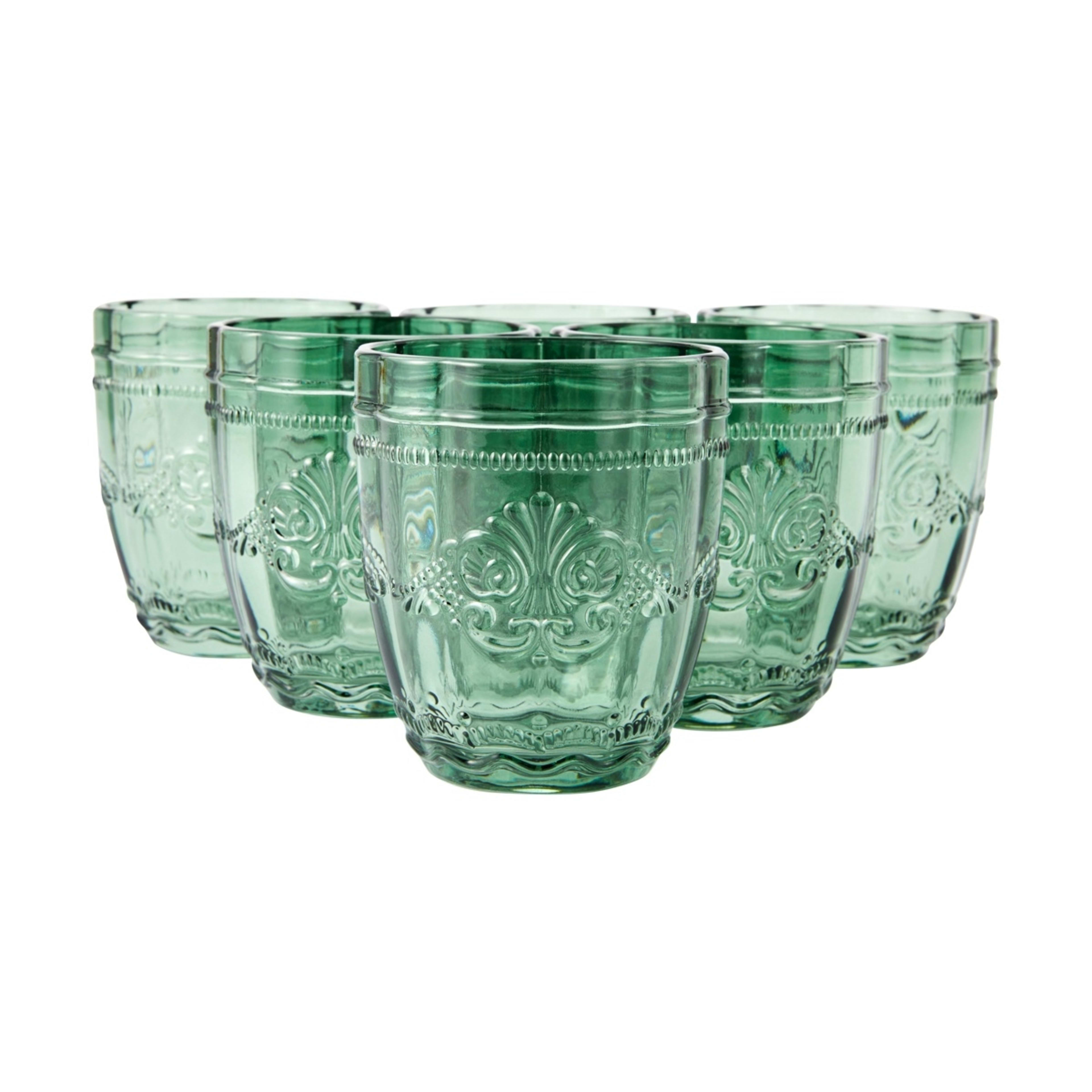 1 6 Green Ornate Tumbler Glasses, 1 of 5