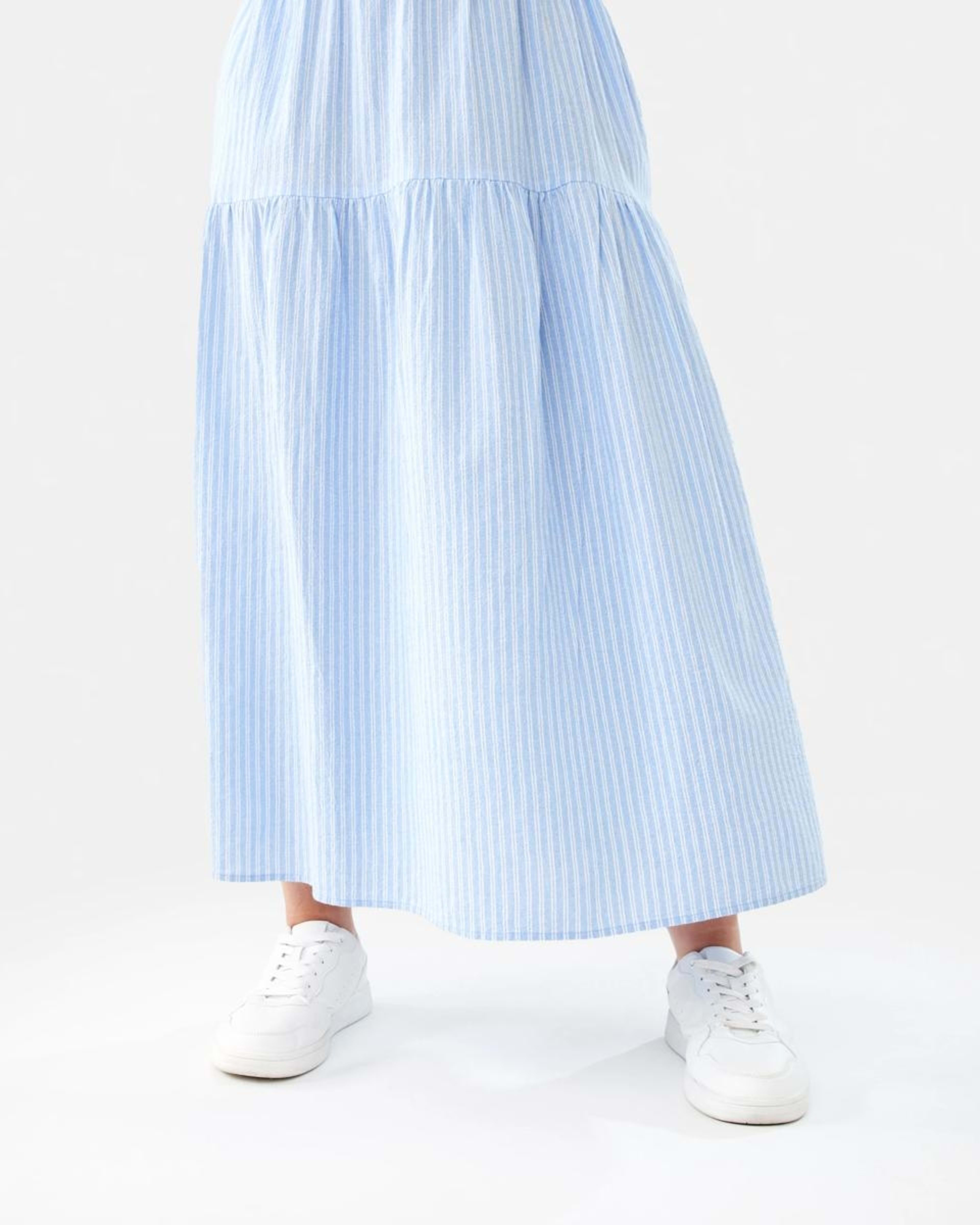 9 Short Sleeve Shirred Waist Midi Dress DANI STRP BRUNI BLUE, 9 of 9