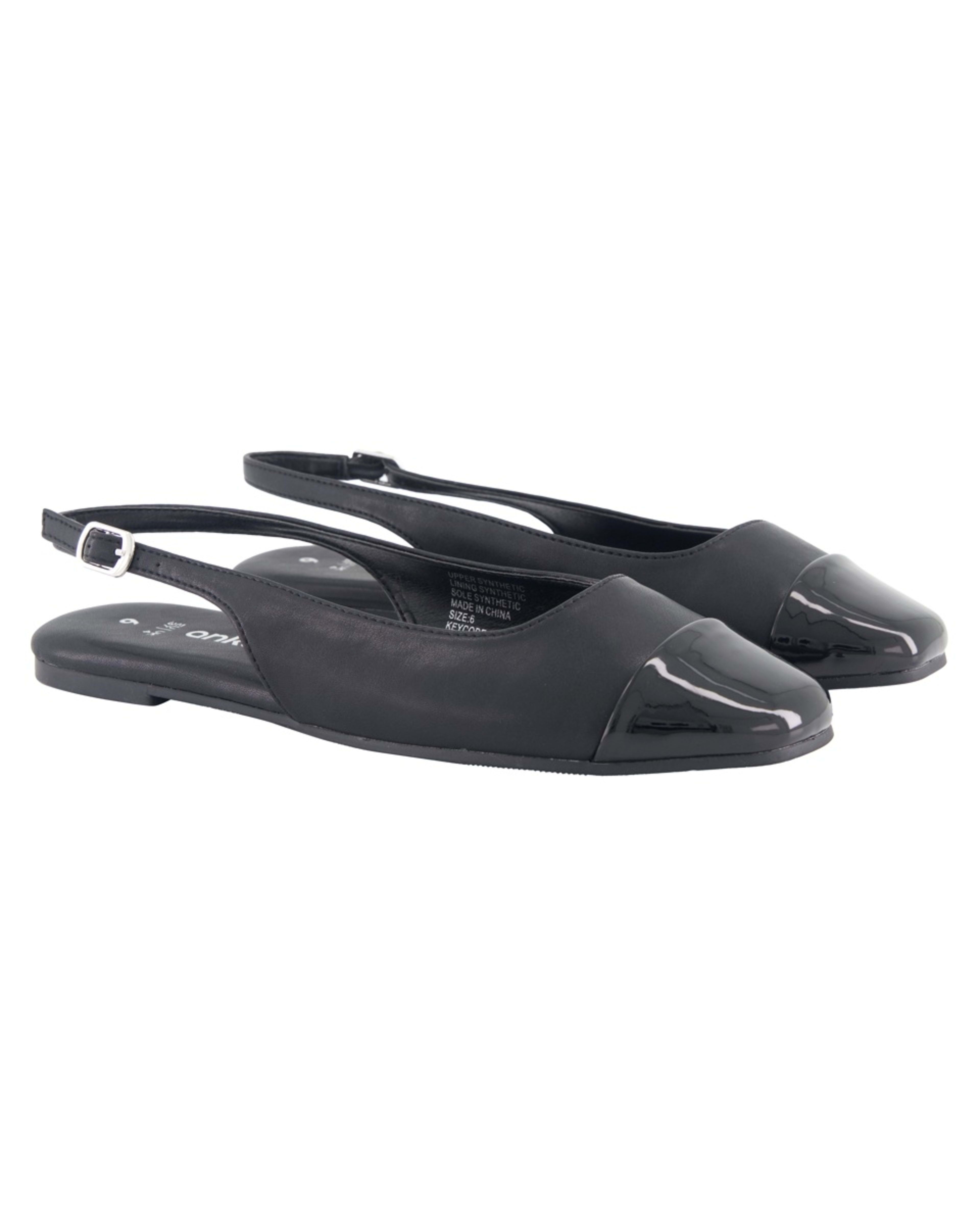 3 Ballet Toe Cap Slingback Flats BLACK, 3 of 3