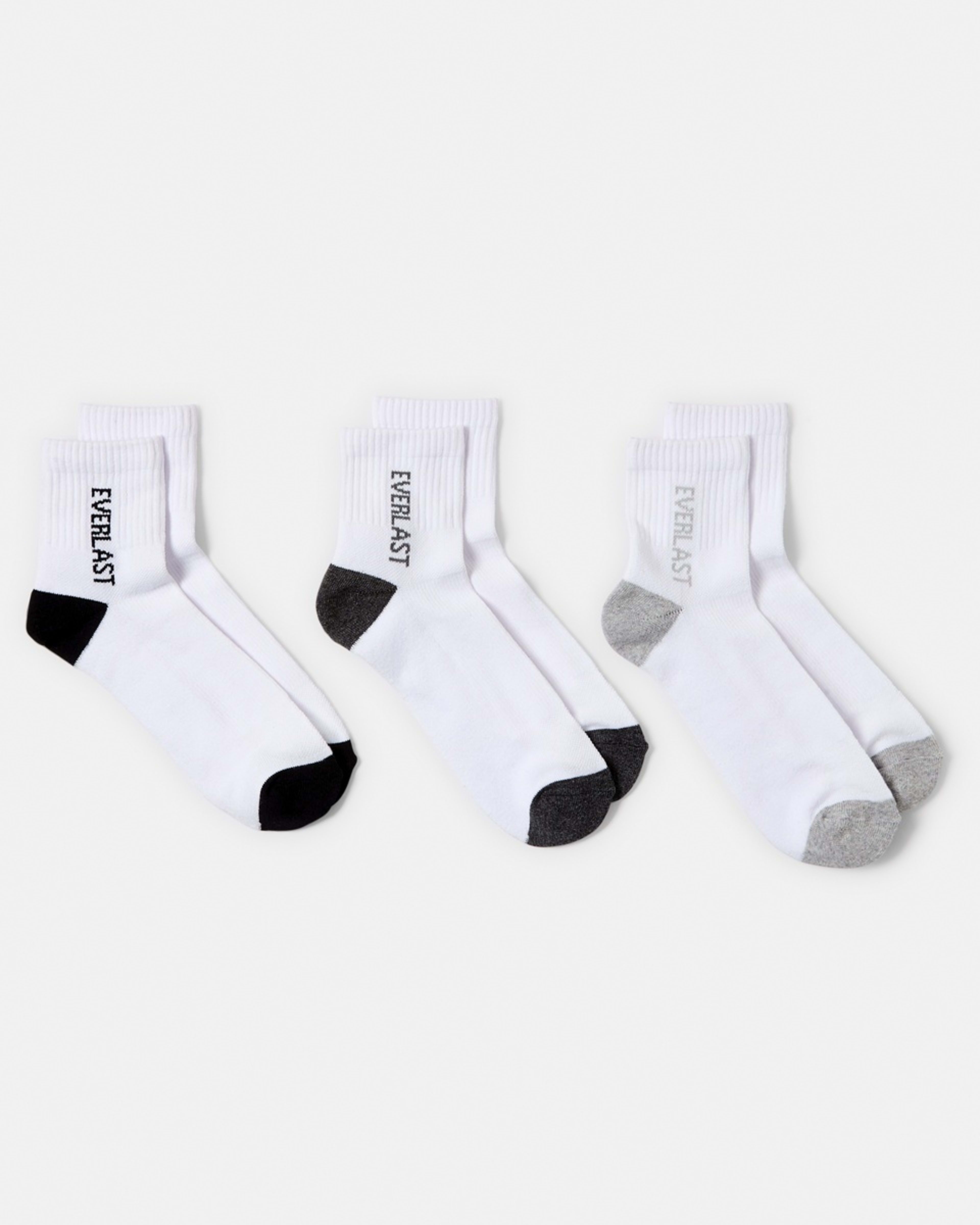 1 3 Pack Everlast Mens Quarter Crew Socks Wht Qtr Pk, 1 of 3