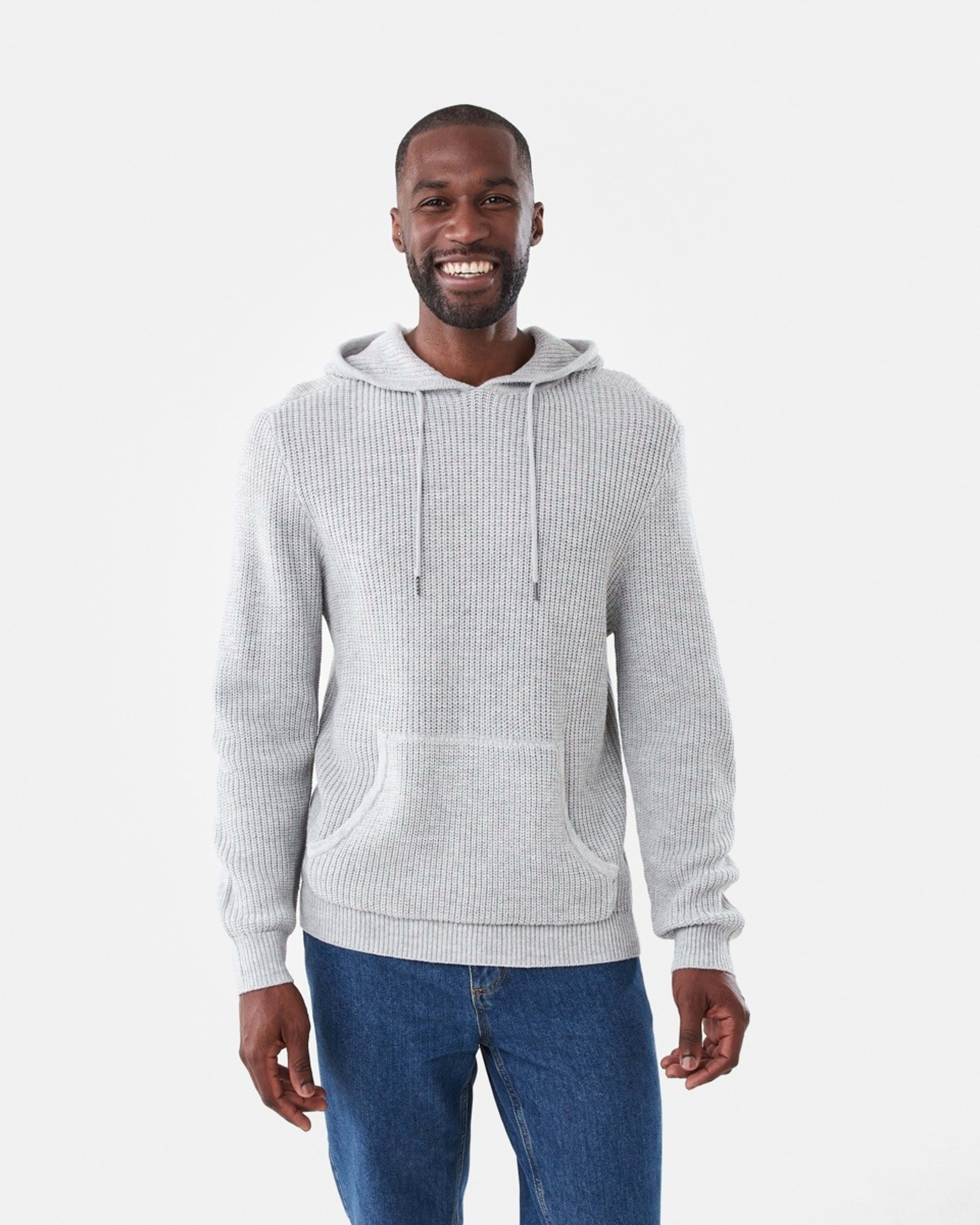 1 Hooded Knit Pullover Grey Marle