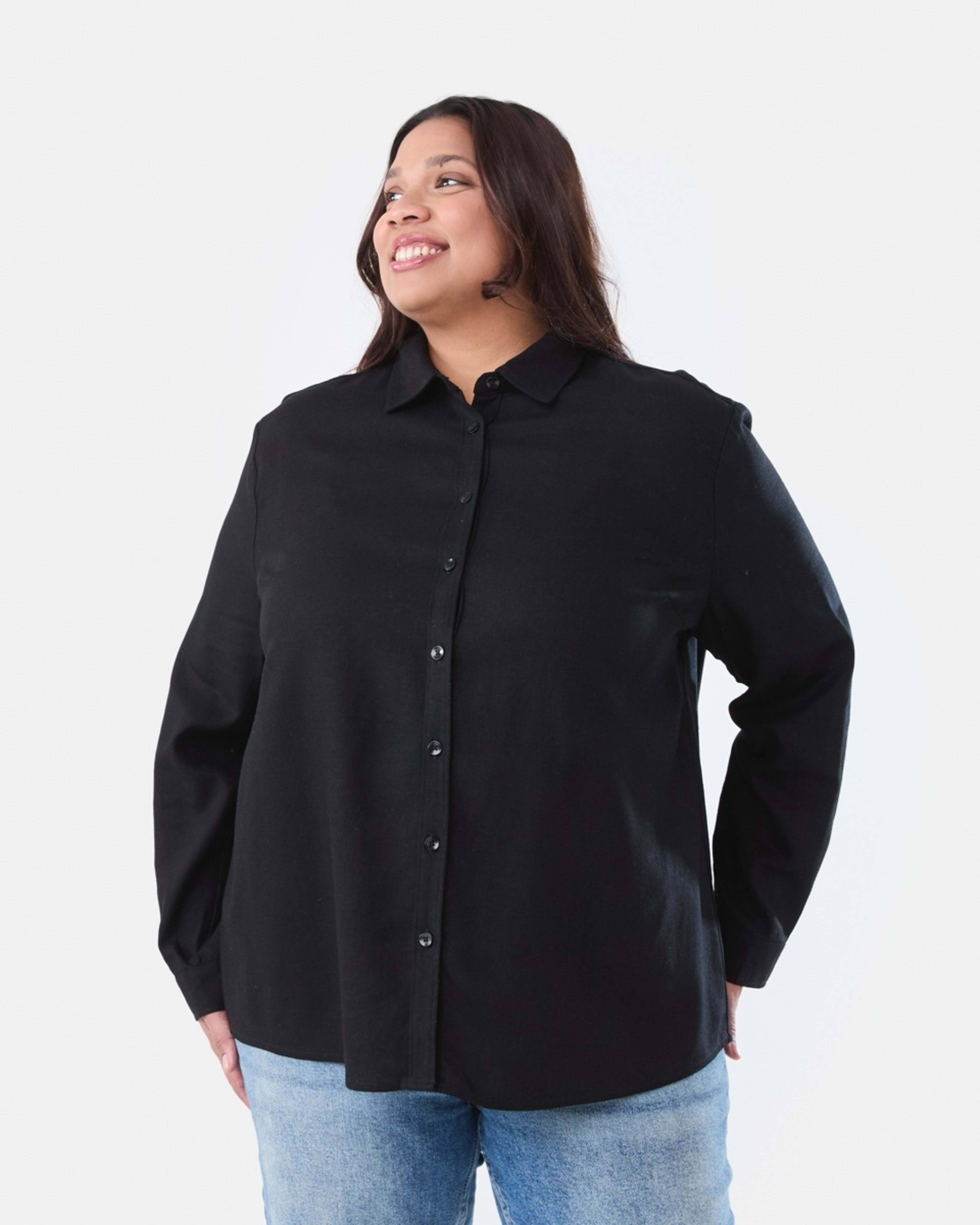 1 Curve Long Sleeve Linen Shirt BLACK, 1 of 6
