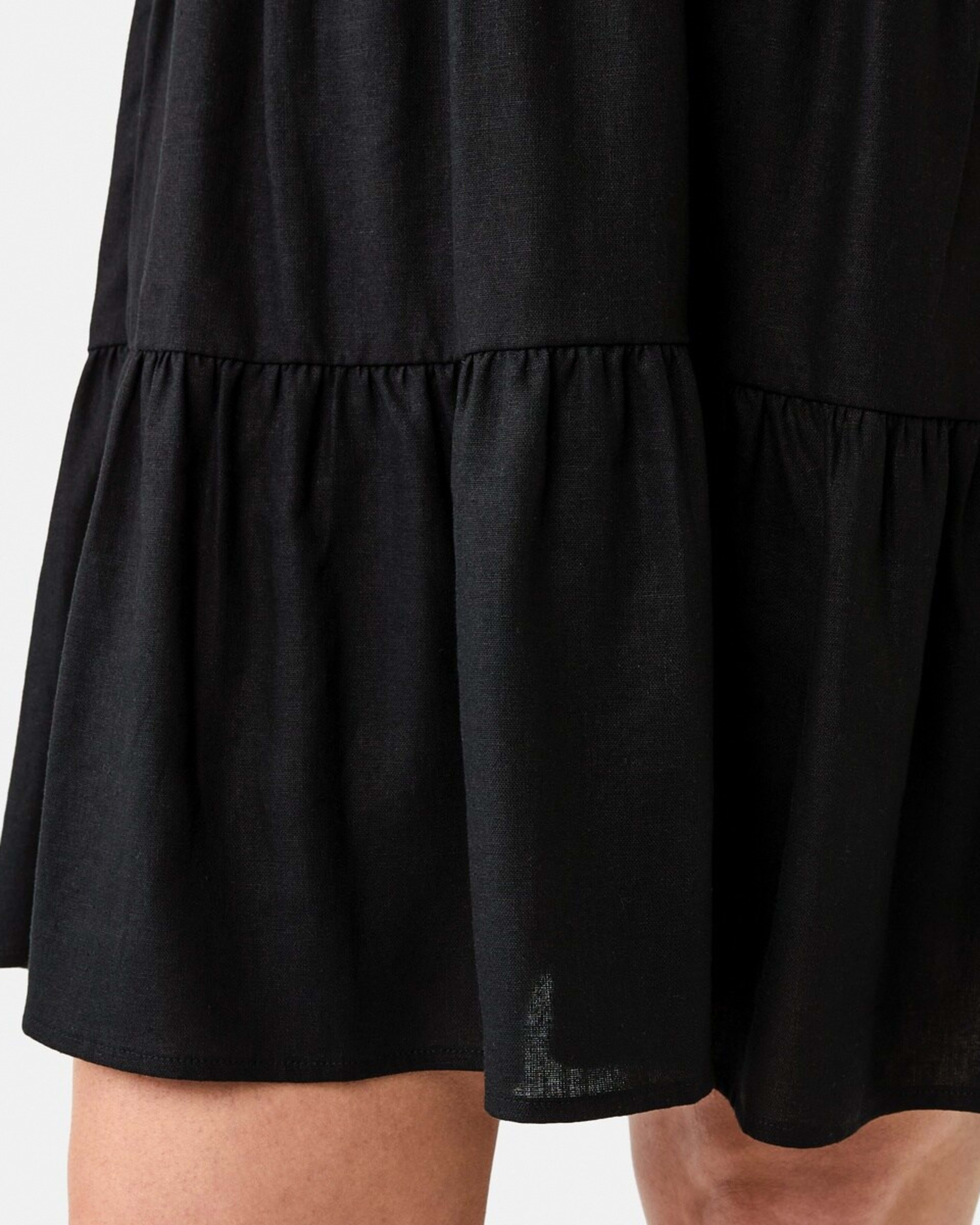 8 Short Sleeve Linen Blend Tiered Mini Dress BLACK, 8 of 9