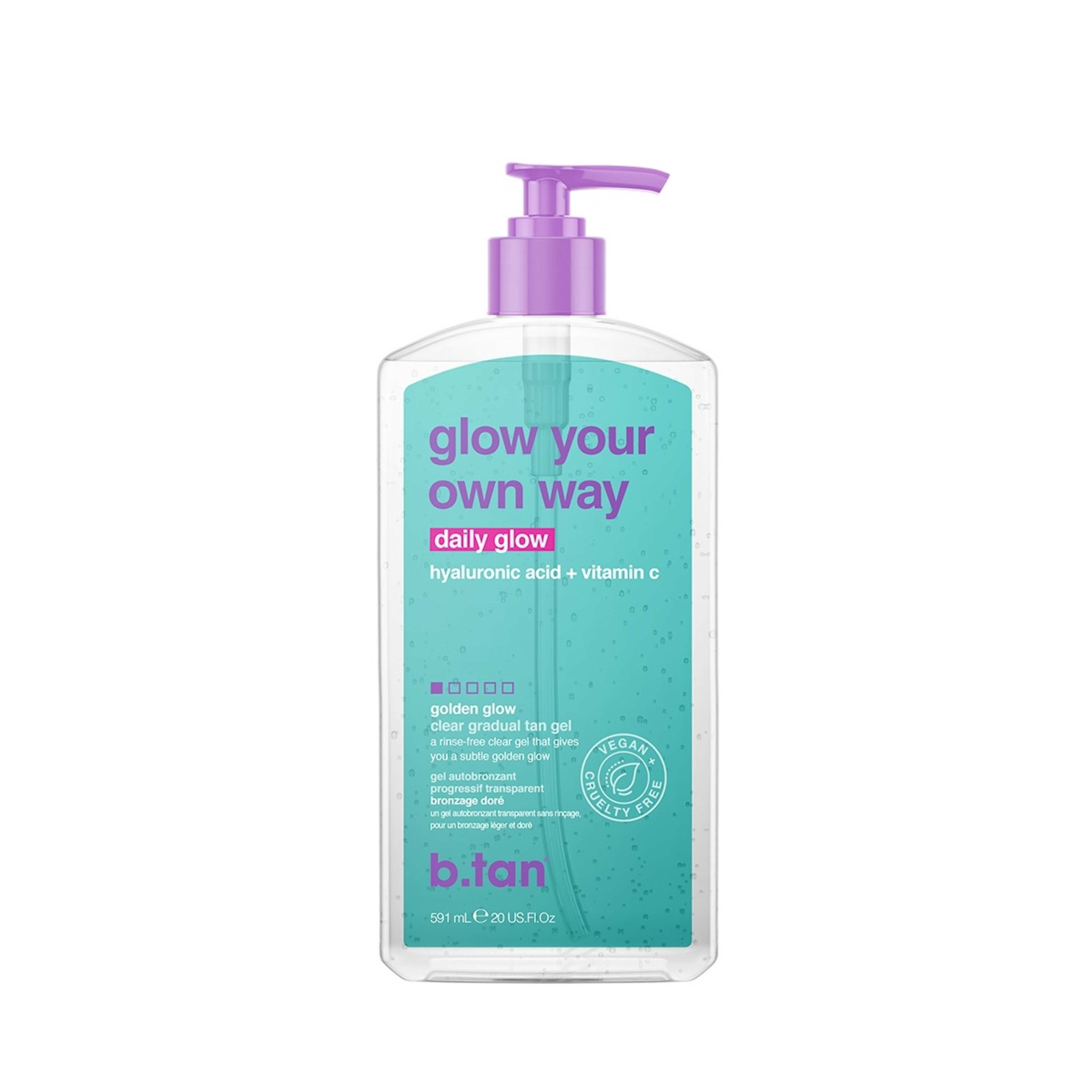 1 b.tan Glow Your Own Way Daily Glow Clear Gradual Tan Gel 591ml - Golden, Hyaluronic Acid and Vitamin C