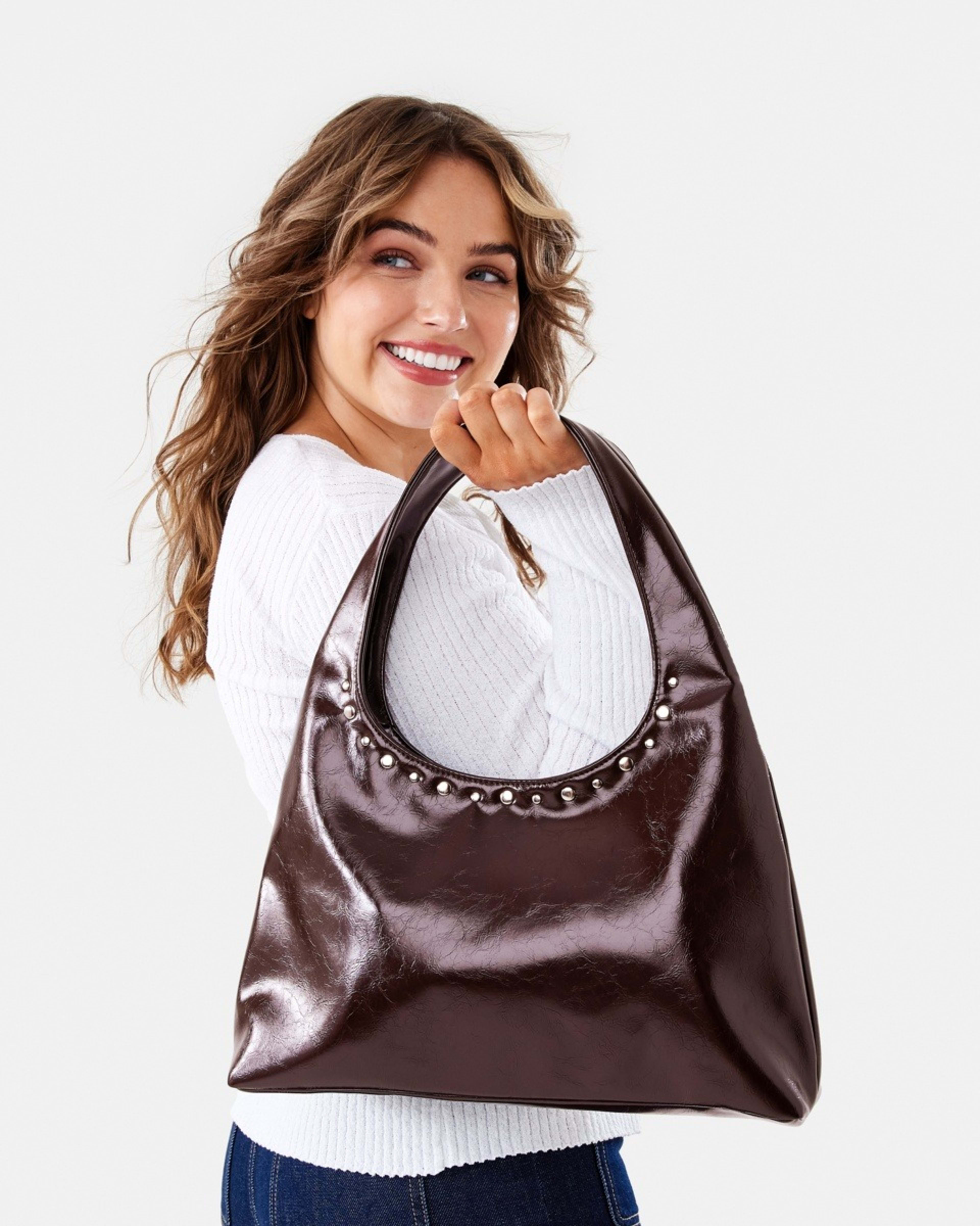 8 Brodie Stud Shoulder Bag Choc Plum, 8 of 10