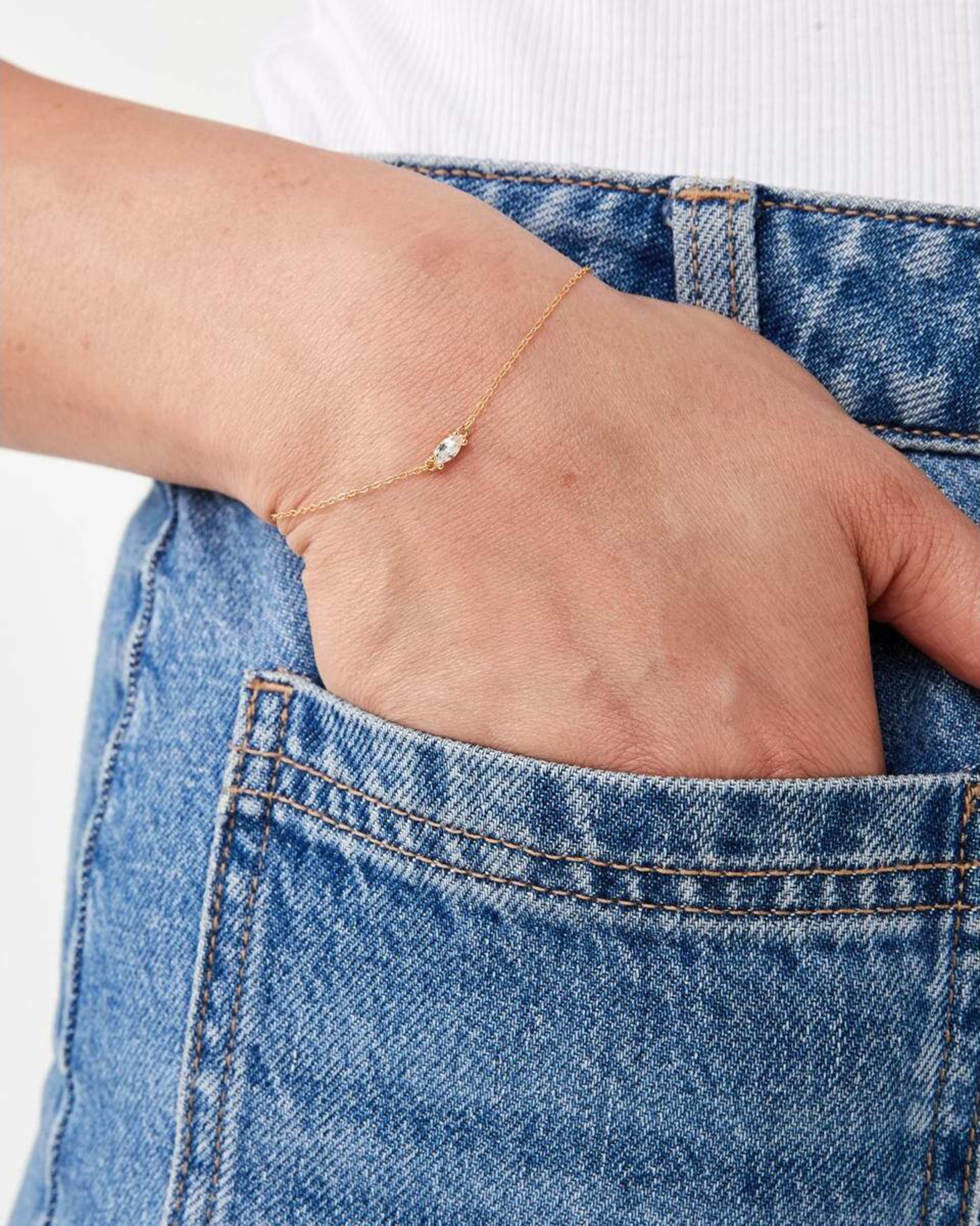 1 Cubic Zirconia Gold Plated Sterling Silver 925 Stone Bracelet Gold, 1 of 4