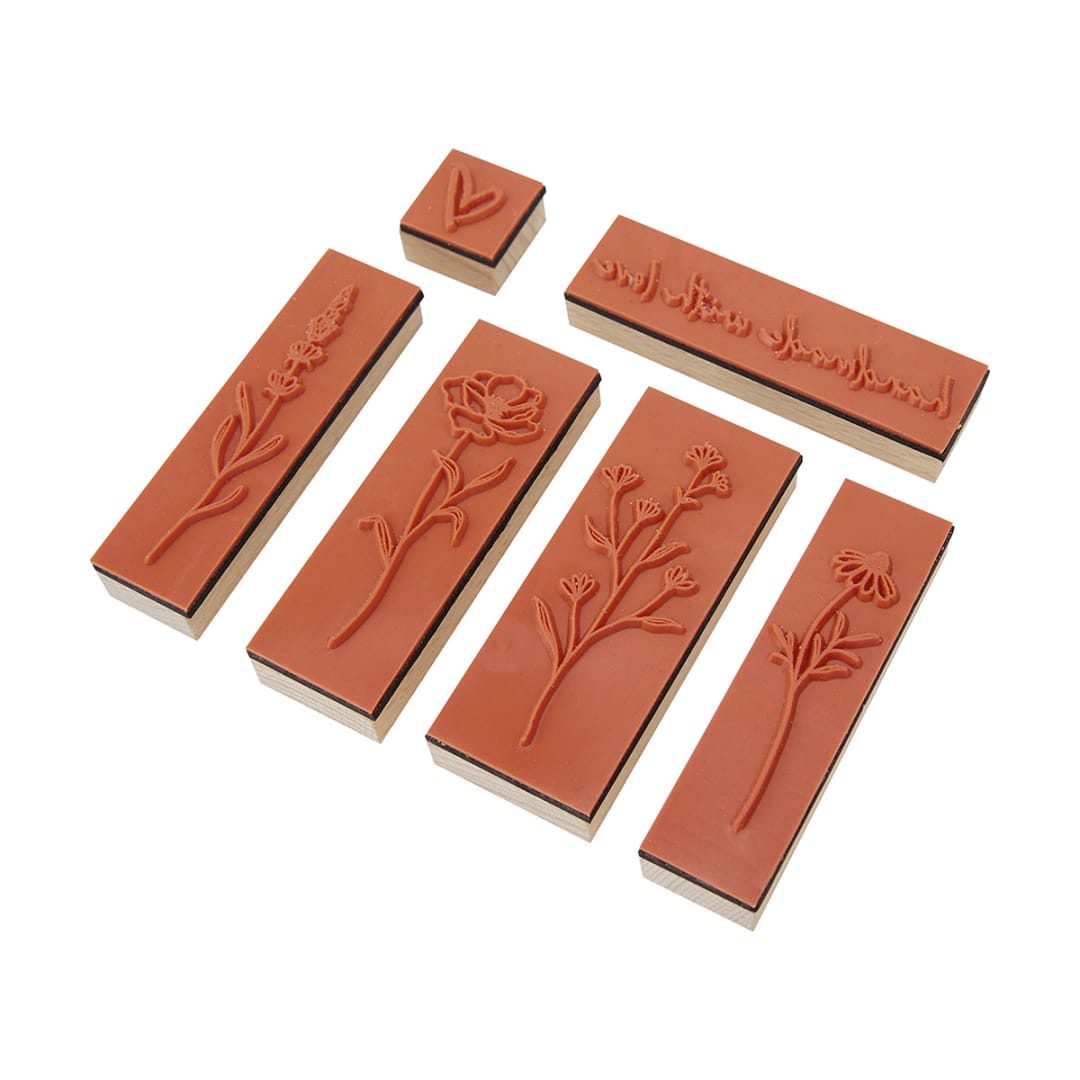 6 Pack Wooden Stamp Set Flowers Kmart