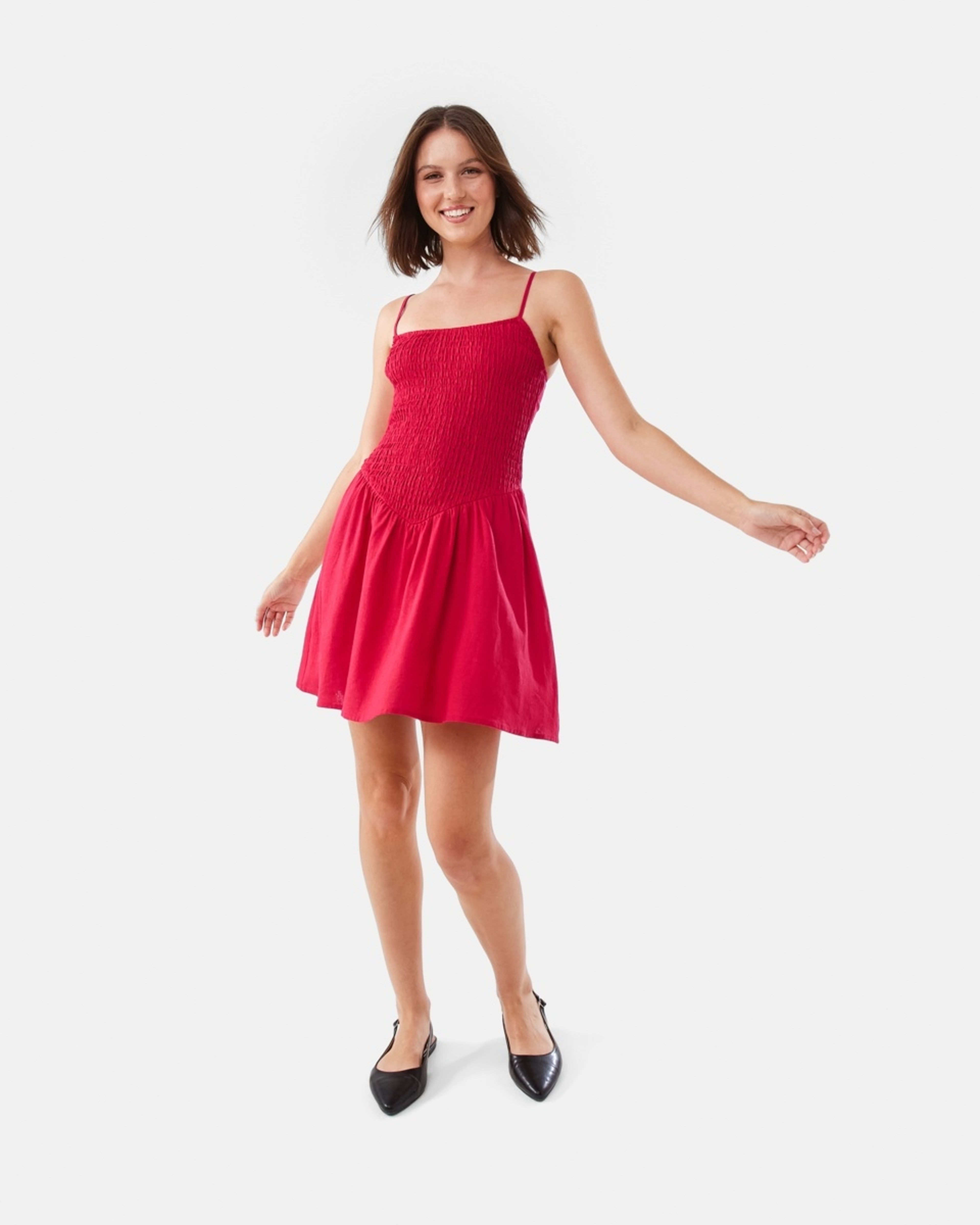 2 Sleeveless Shirred Bodice Mini Dress STRAWBERRY, 2 of 8