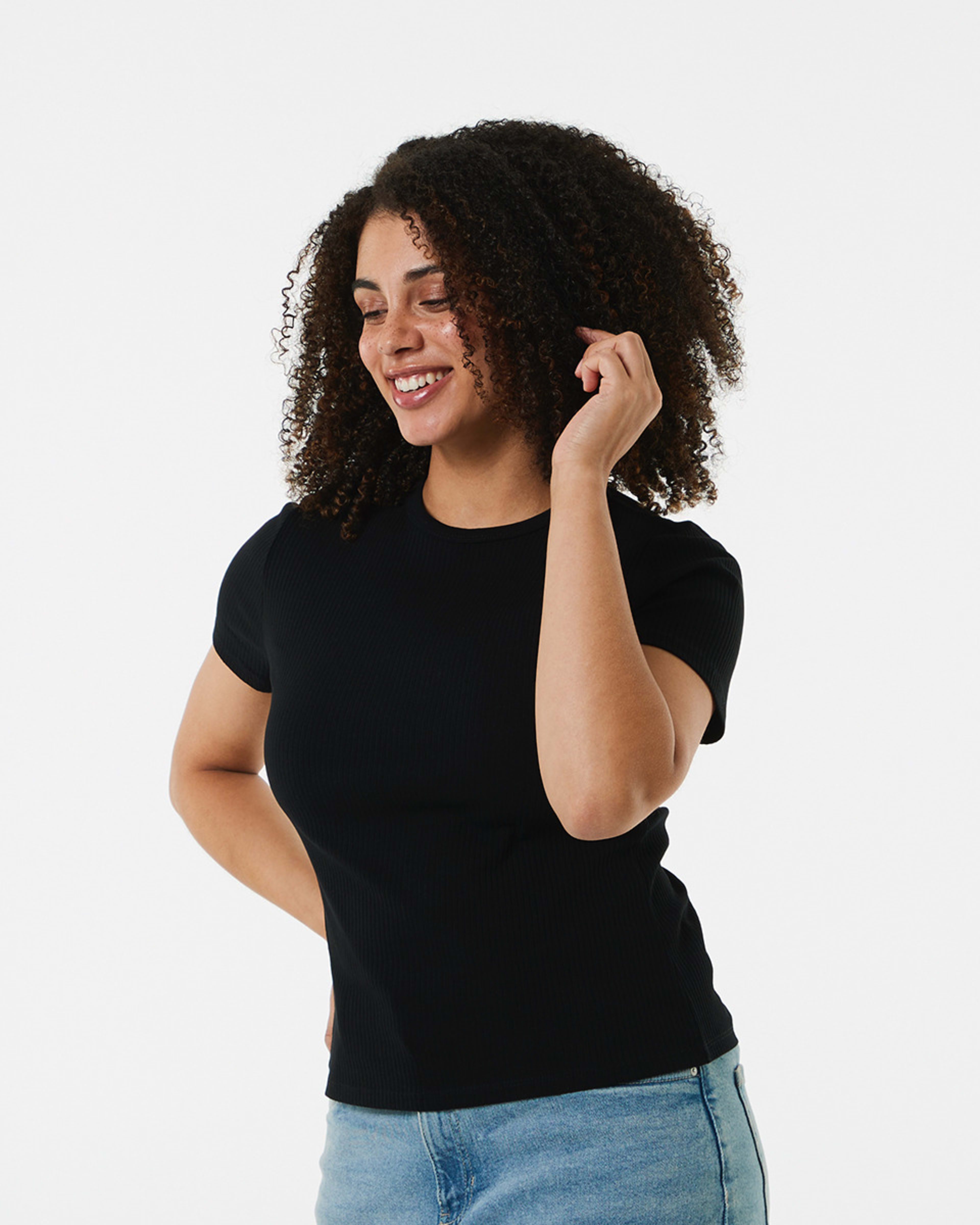 2 Short Sleeve Rib Crew Neck T-shirt Black, 2 of 6