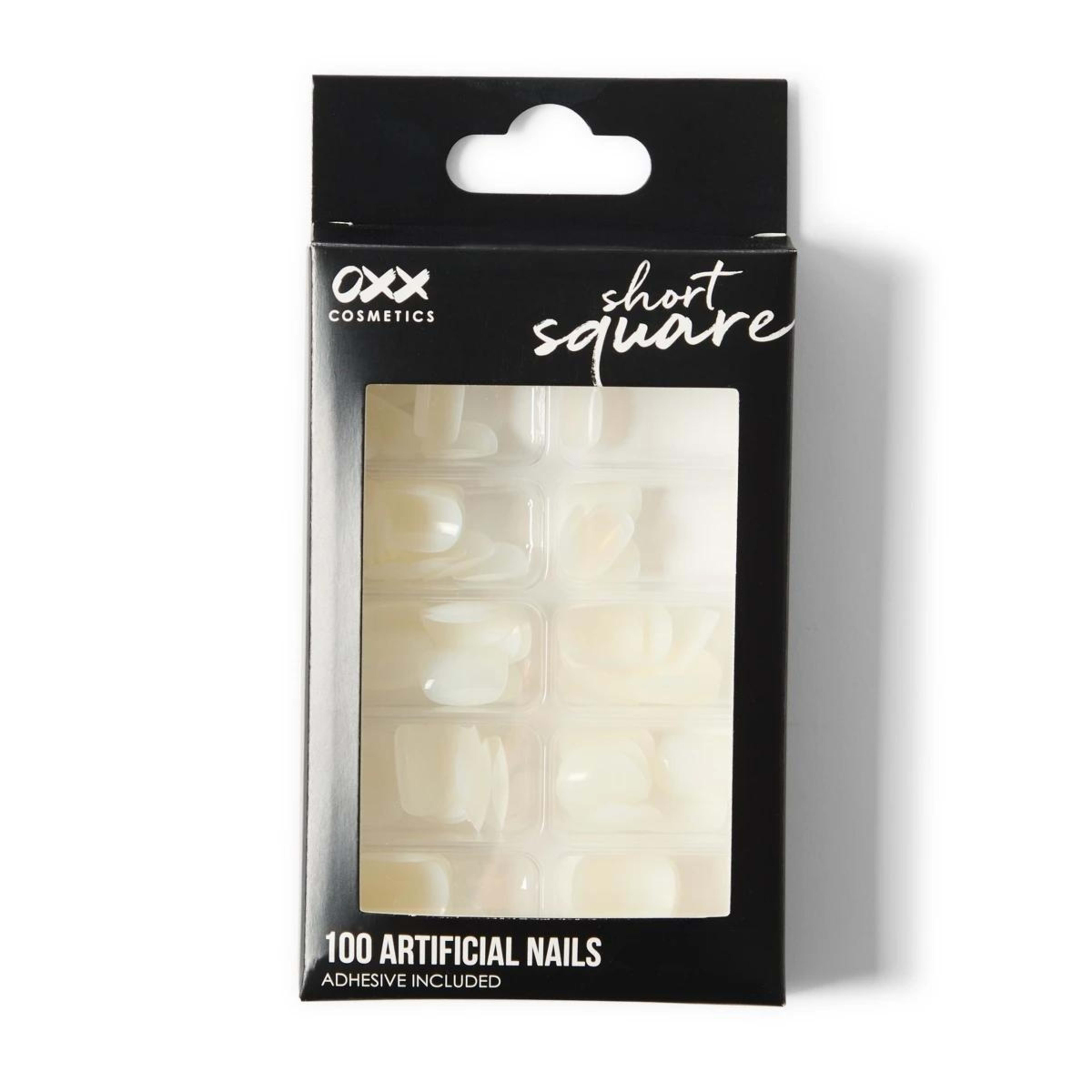 1 OXX Cosmetics 100 Pack Artificial Nails with Adhesive - Short Square Shape, Clear, 1 of 5