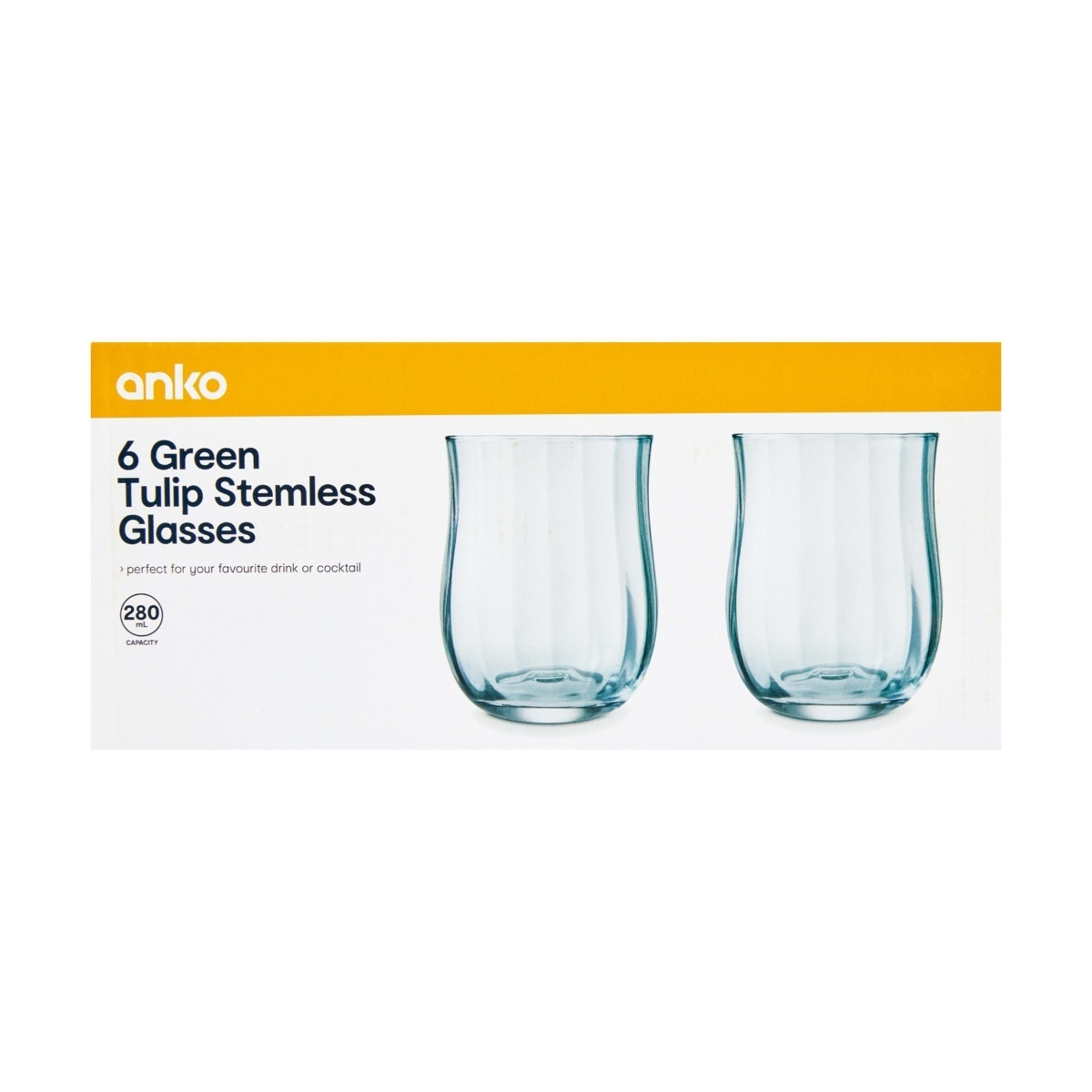 6 6 Green Tulip Stemless Glasses, 6 of 7