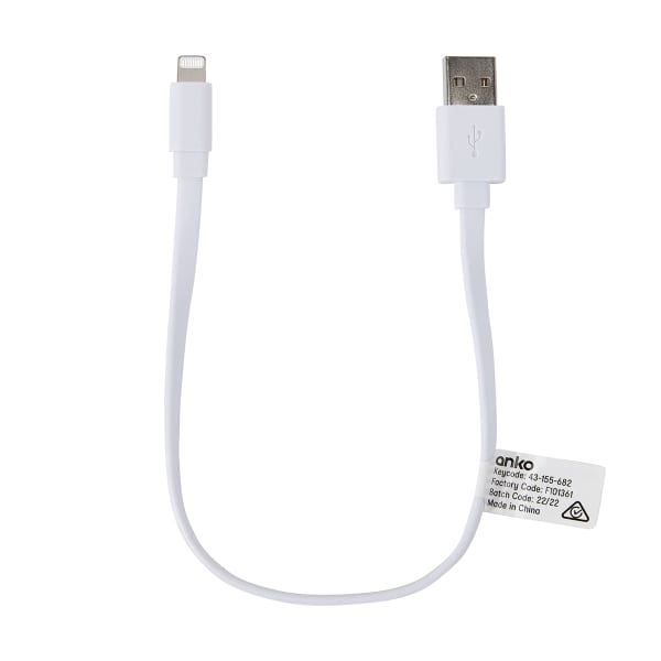 Short Noodle USB to Lightning Cable , White - Kmart