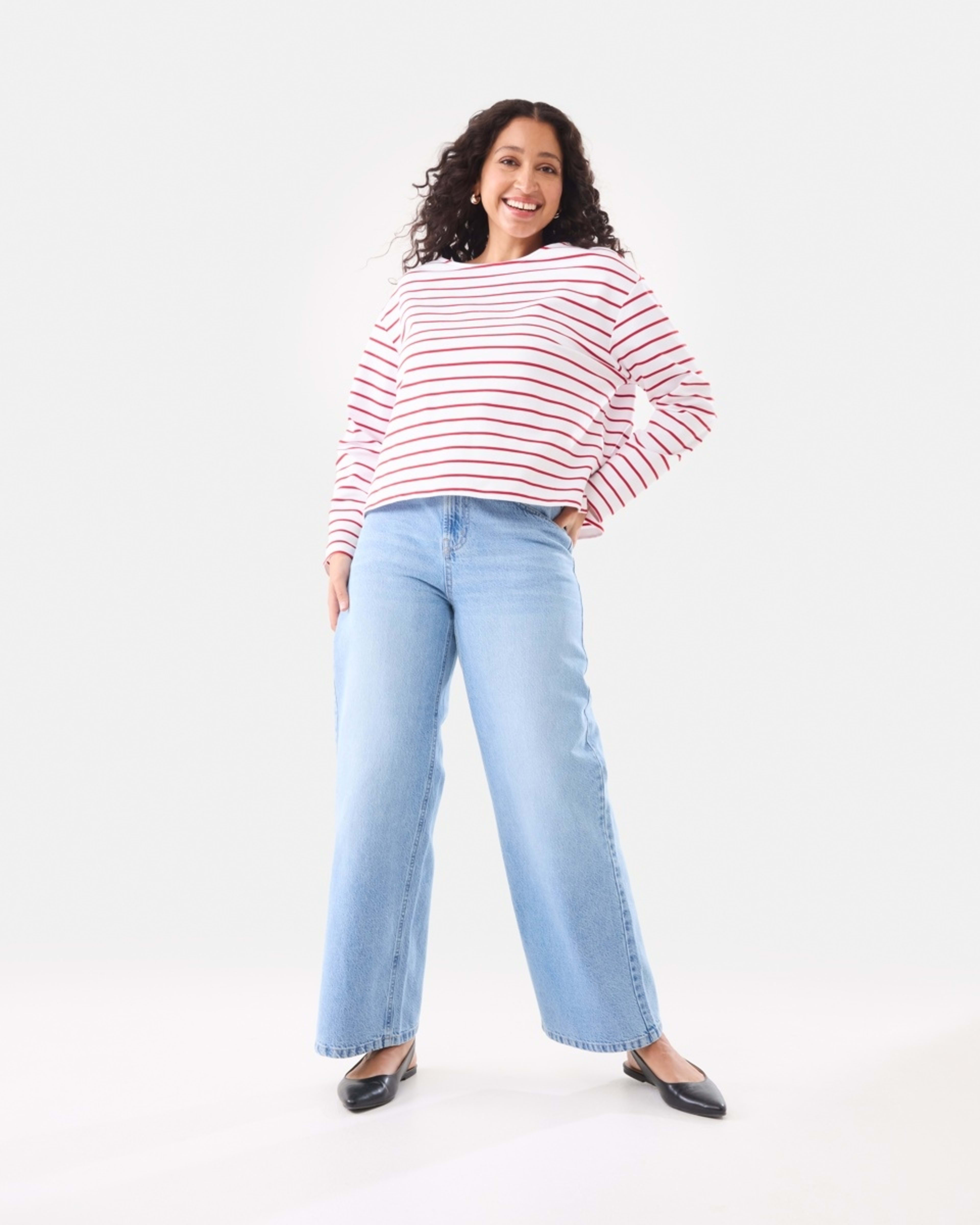 2 Long Sleeve Drop Shoulder T-shirt Red Strp, 2 of 10