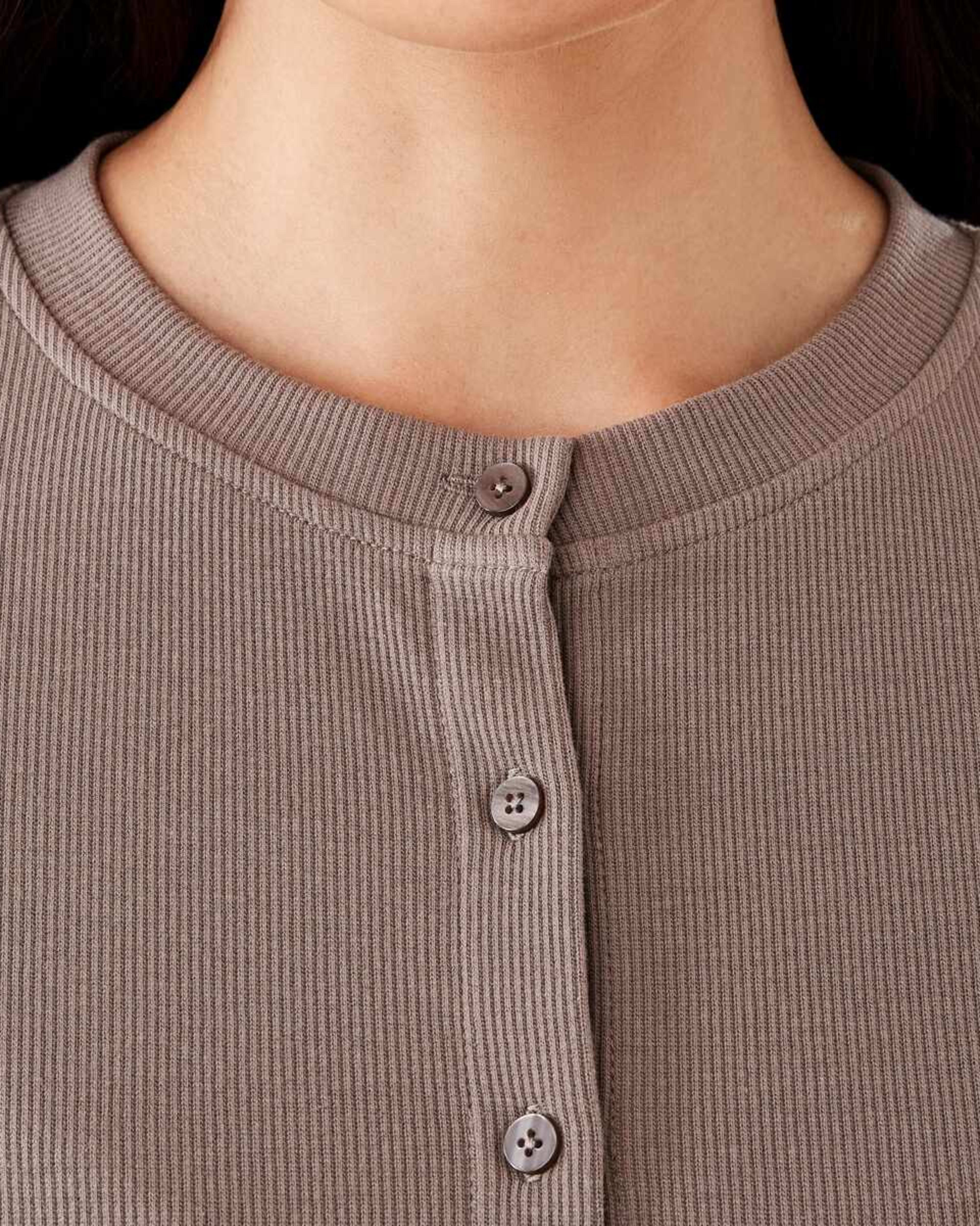 5 Long Sleeve Rib Button Front Top Taupe Brn, 5 of 6