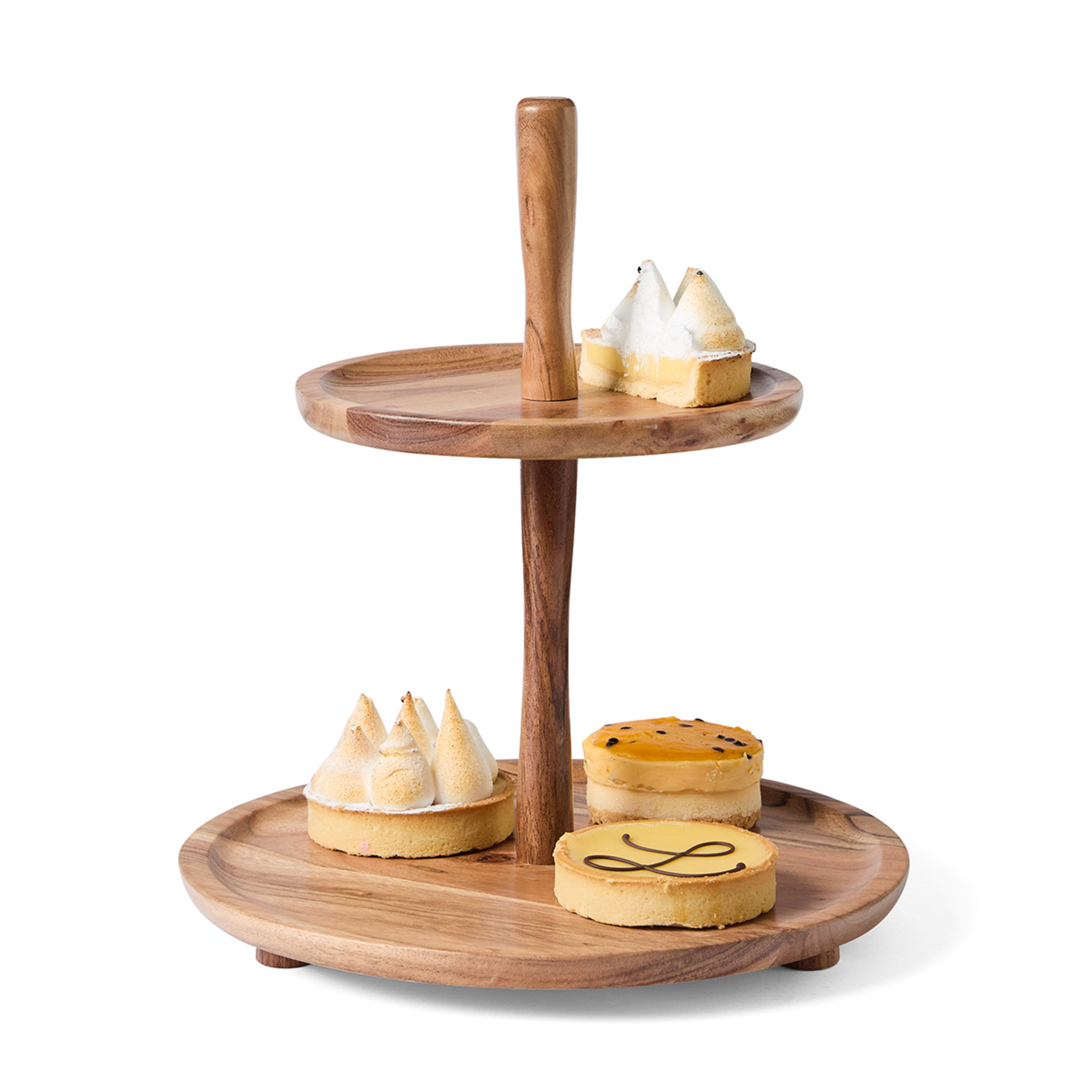 1 2 Tier Acacia Cake Stand - Brown, 1 of 8