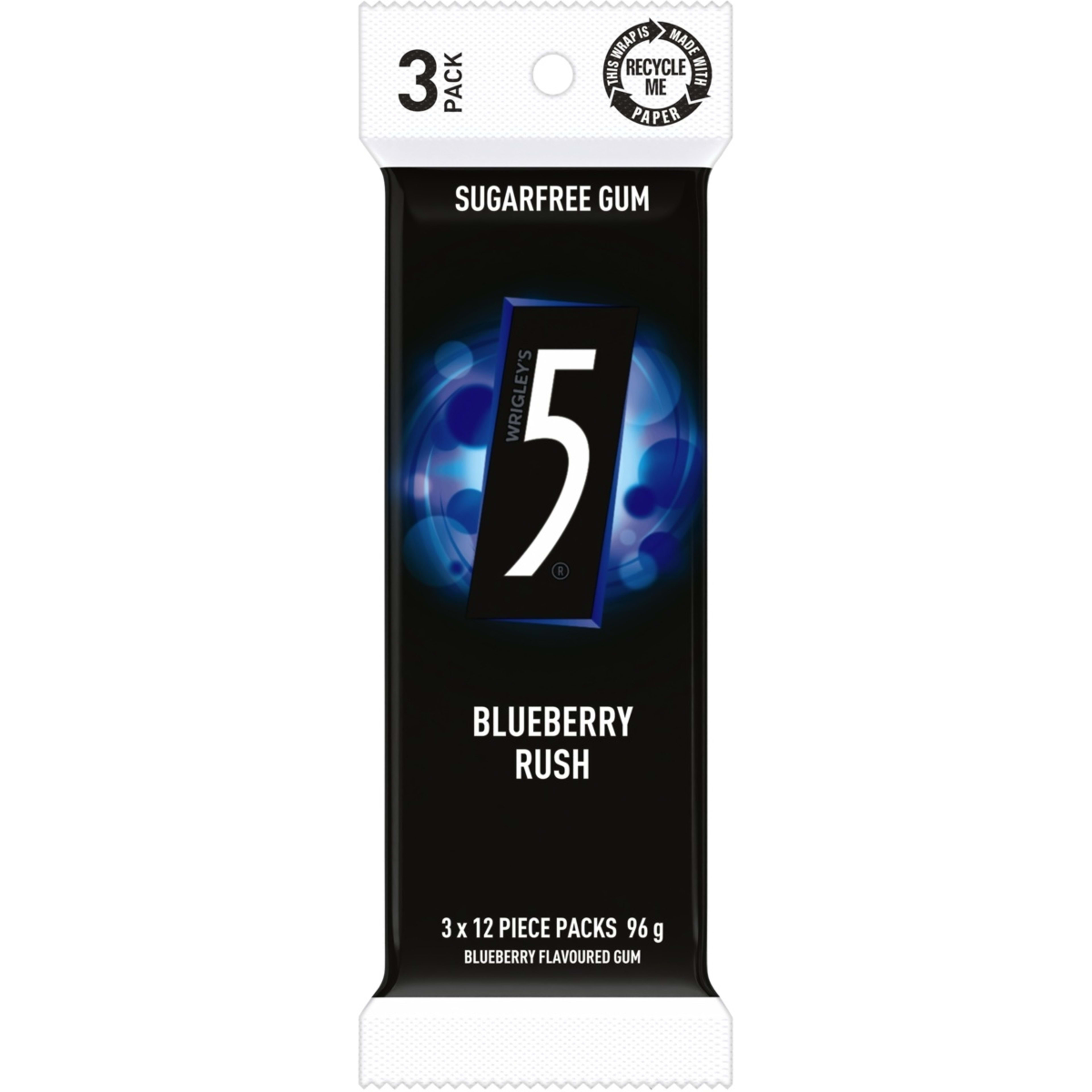 1 Wrigley's 3 Pack 5 Blueberry Rush Sugarfree Gum 96g