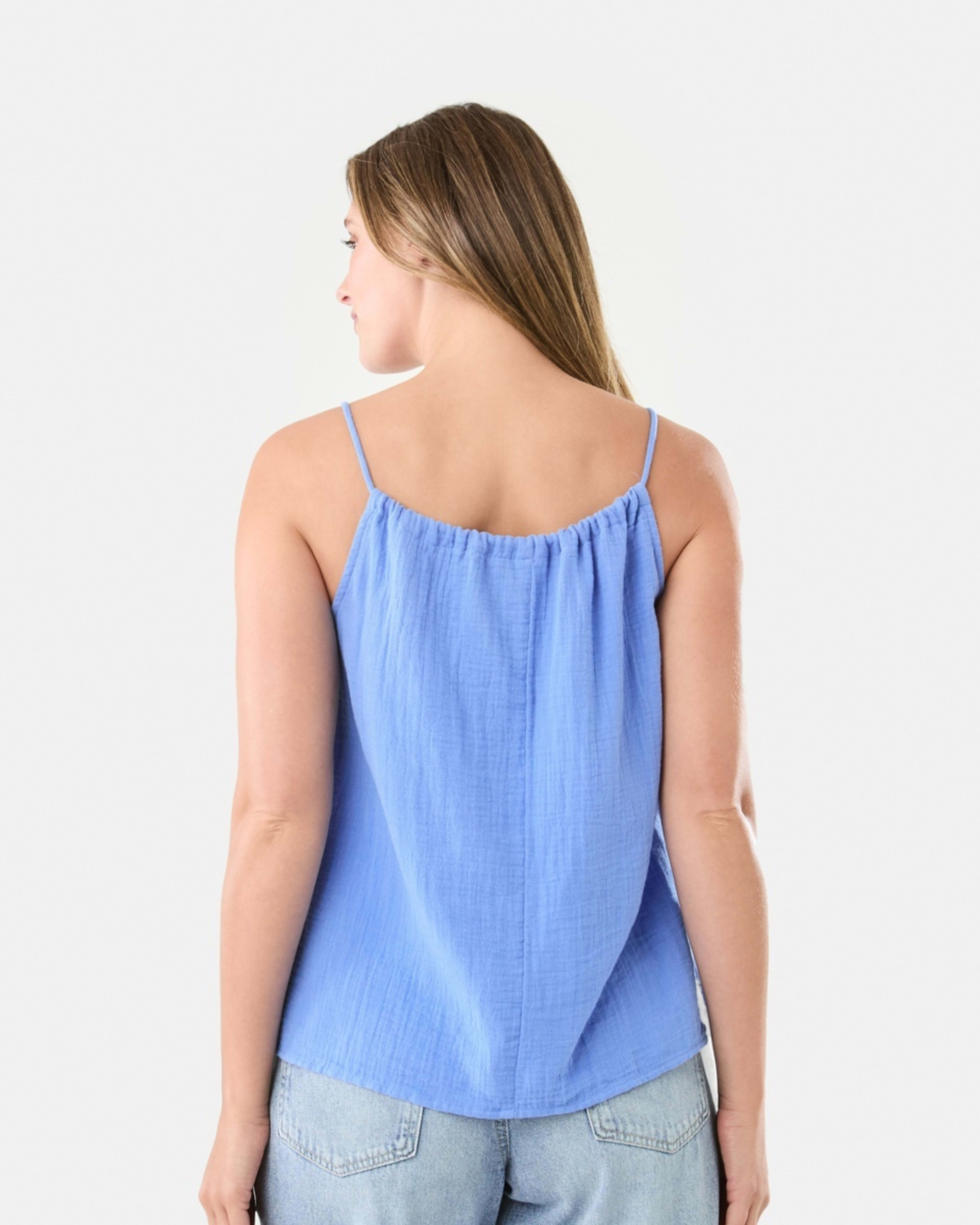 3 Sleeveless Double Cloth Halter Neck Top Blu Marine, 3 of 5