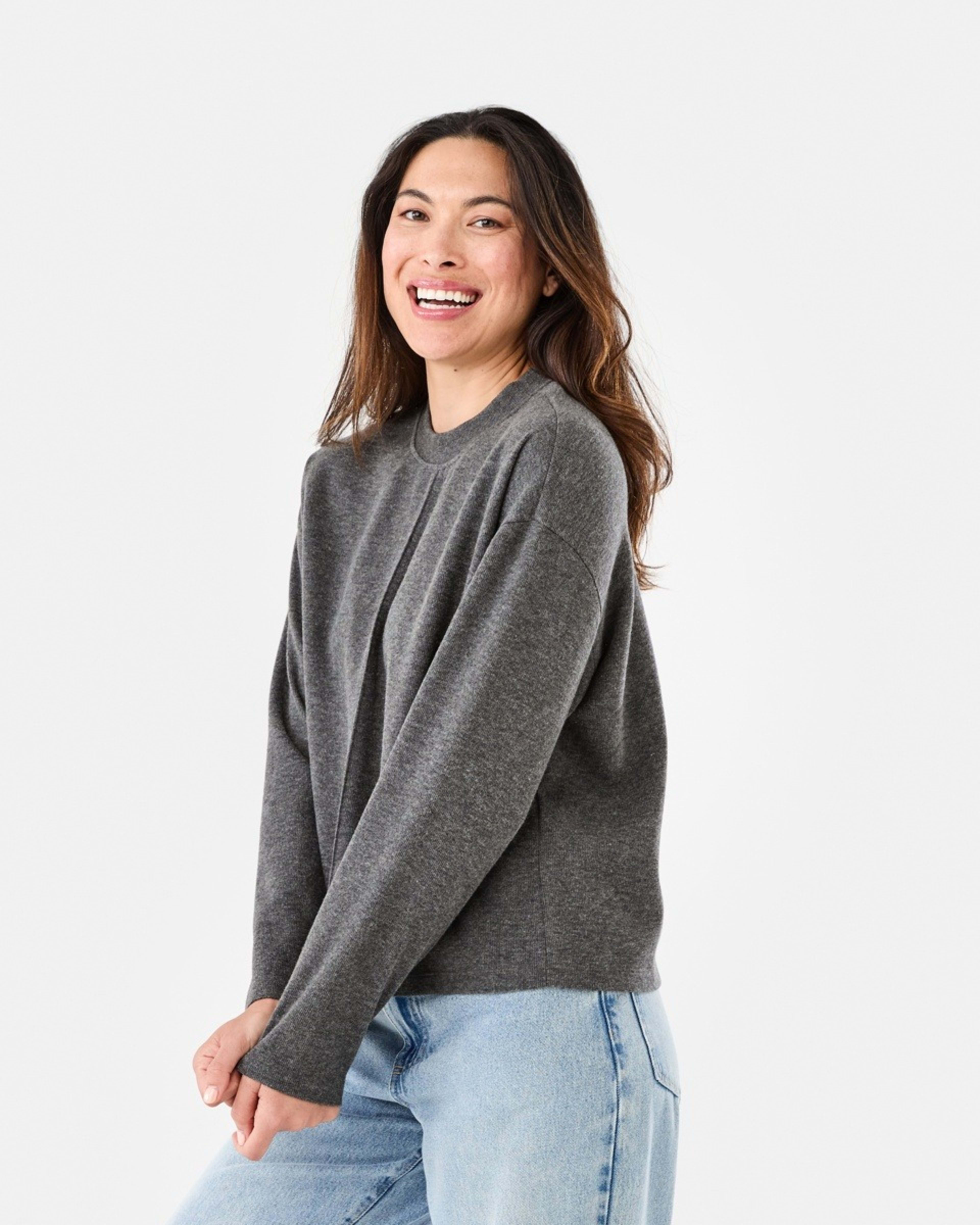 2 Long Sleeve Brushed Seam Detail Top Char Marle, 2 of 6