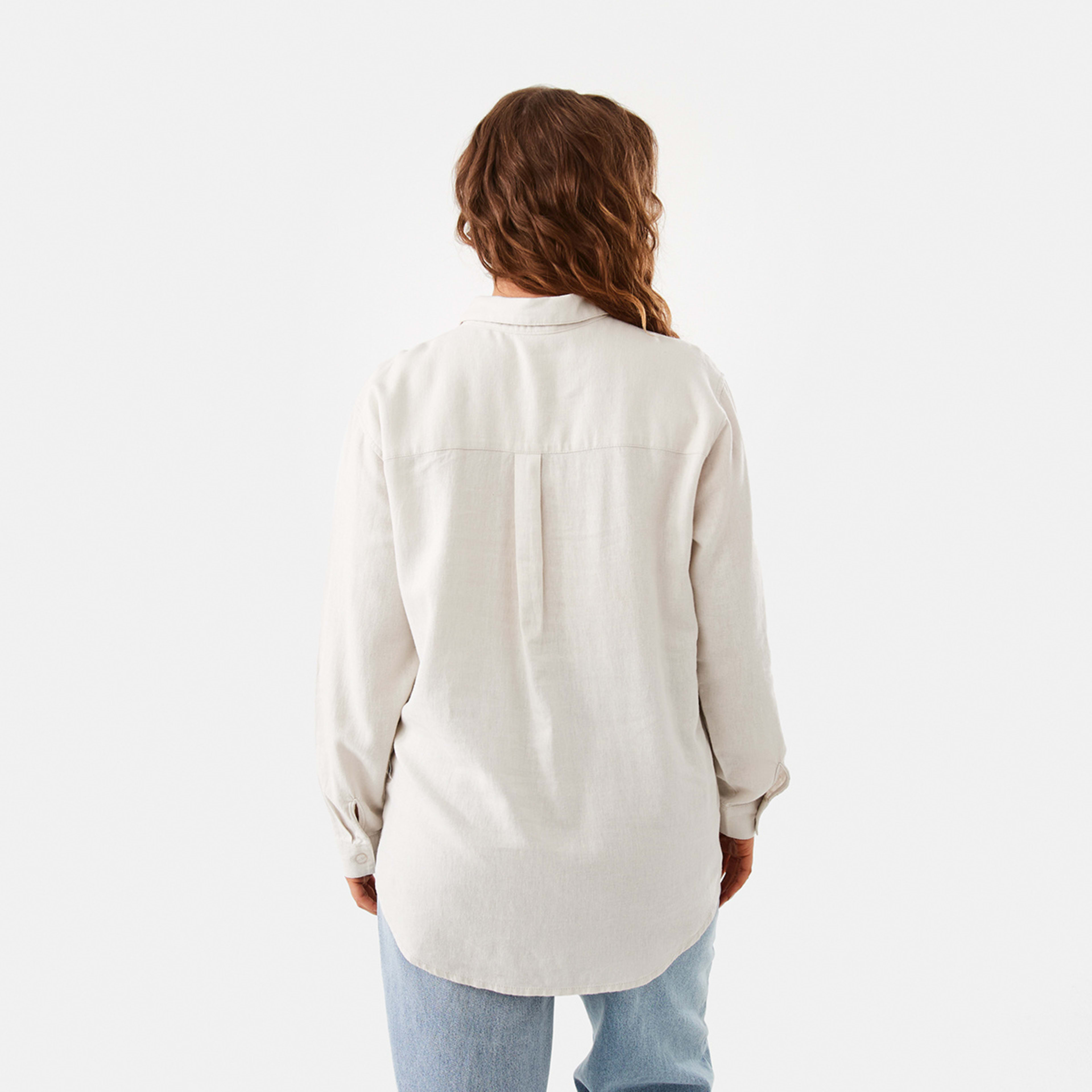 3 Long Sleeve Linen Blend Shirt Nat Beige, 3 of 7