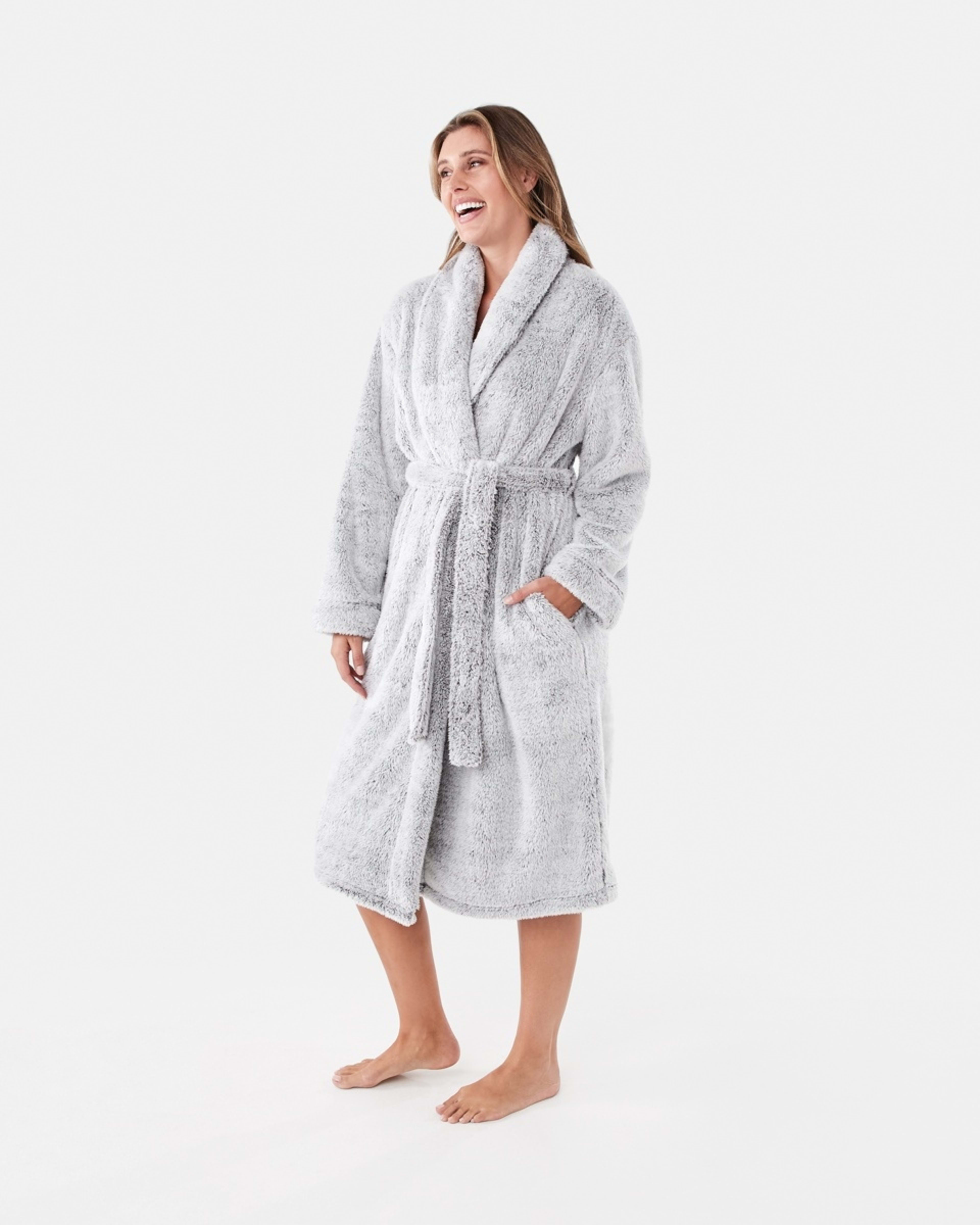 2 Plush Coral Fleece Gown Grey Mix, 2 of 7